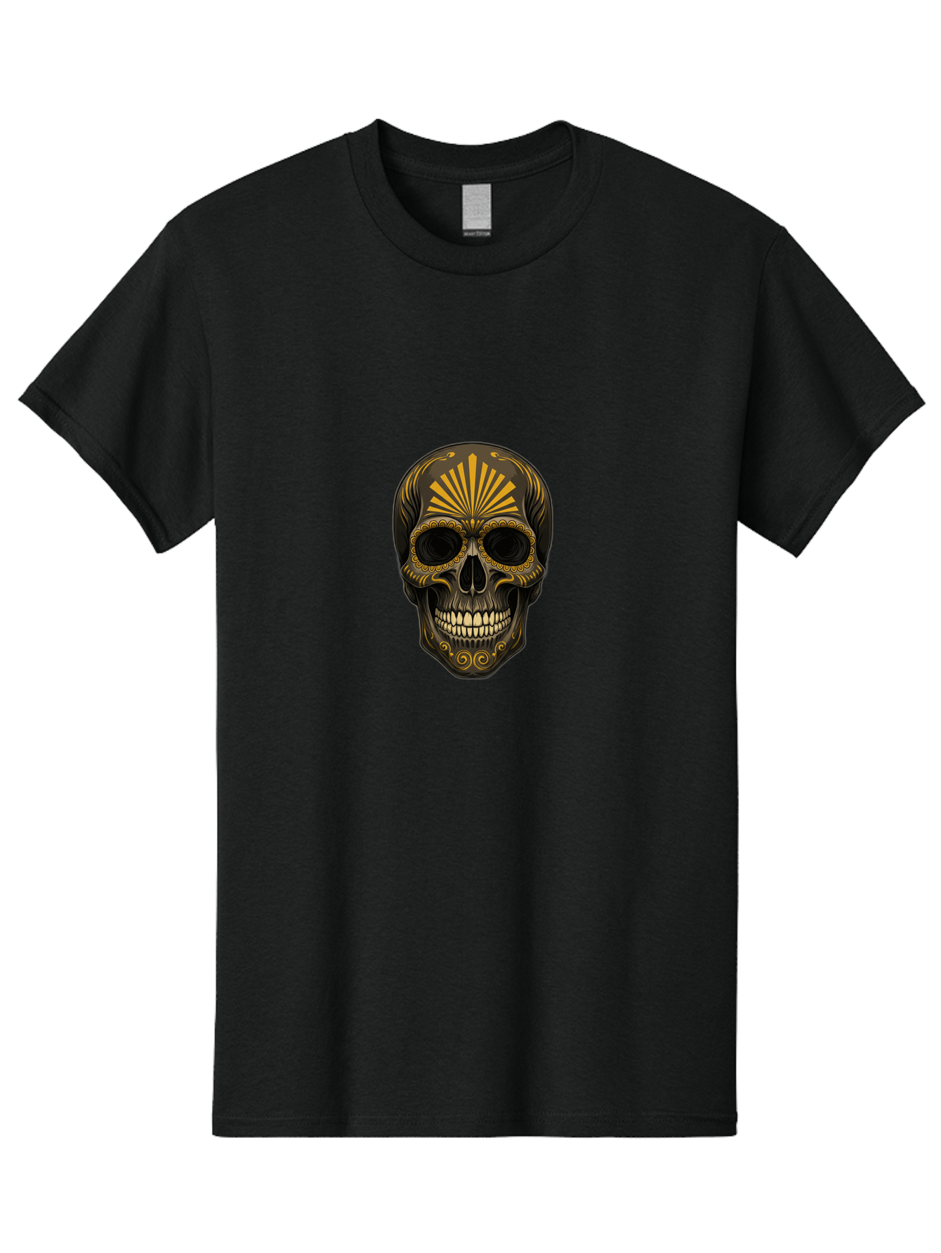 Sugar-Skull-9 Men'S Graphic Tee, 100% Cotton, Comfortable Casual Summer Wear, Machine Washable, Sugar Skull, Ornate Design, Golden Accents, Day Of The Dead, Mexican Culture, Vibrant Patterns, Decorative Art, Symbolic Imagery, Intricate Details Bad781