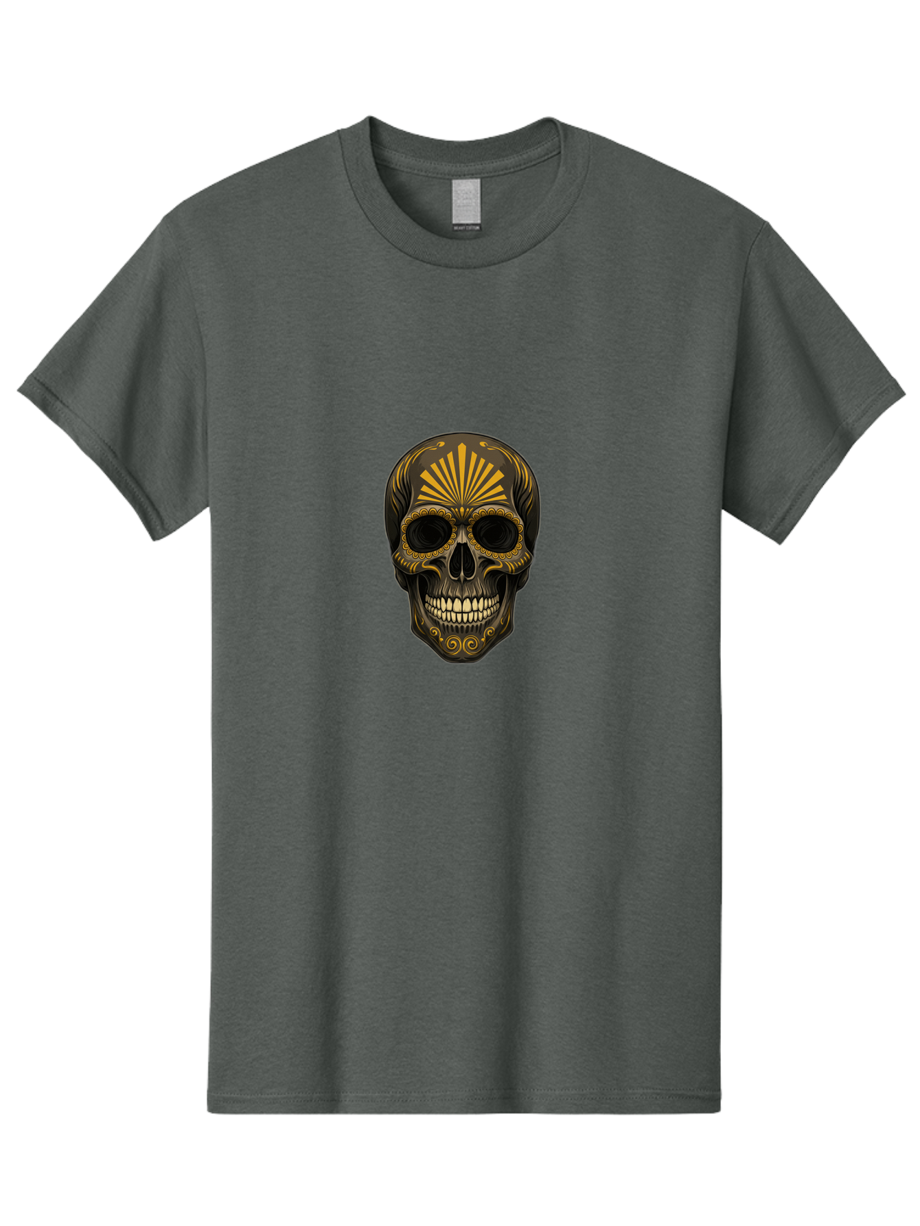 Sugar-Skull-9 Men'S Graphic Tee, 100% Cotton, Comfortable Casual Summer Wear, Machine Washable, Sugar Skull, Ornate Design, Golden Accents, Day Of The Dead, Mexican Culture, Vibrant Patterns, Decorative Art, Symbolic Imagery, Intricate Details Bad781