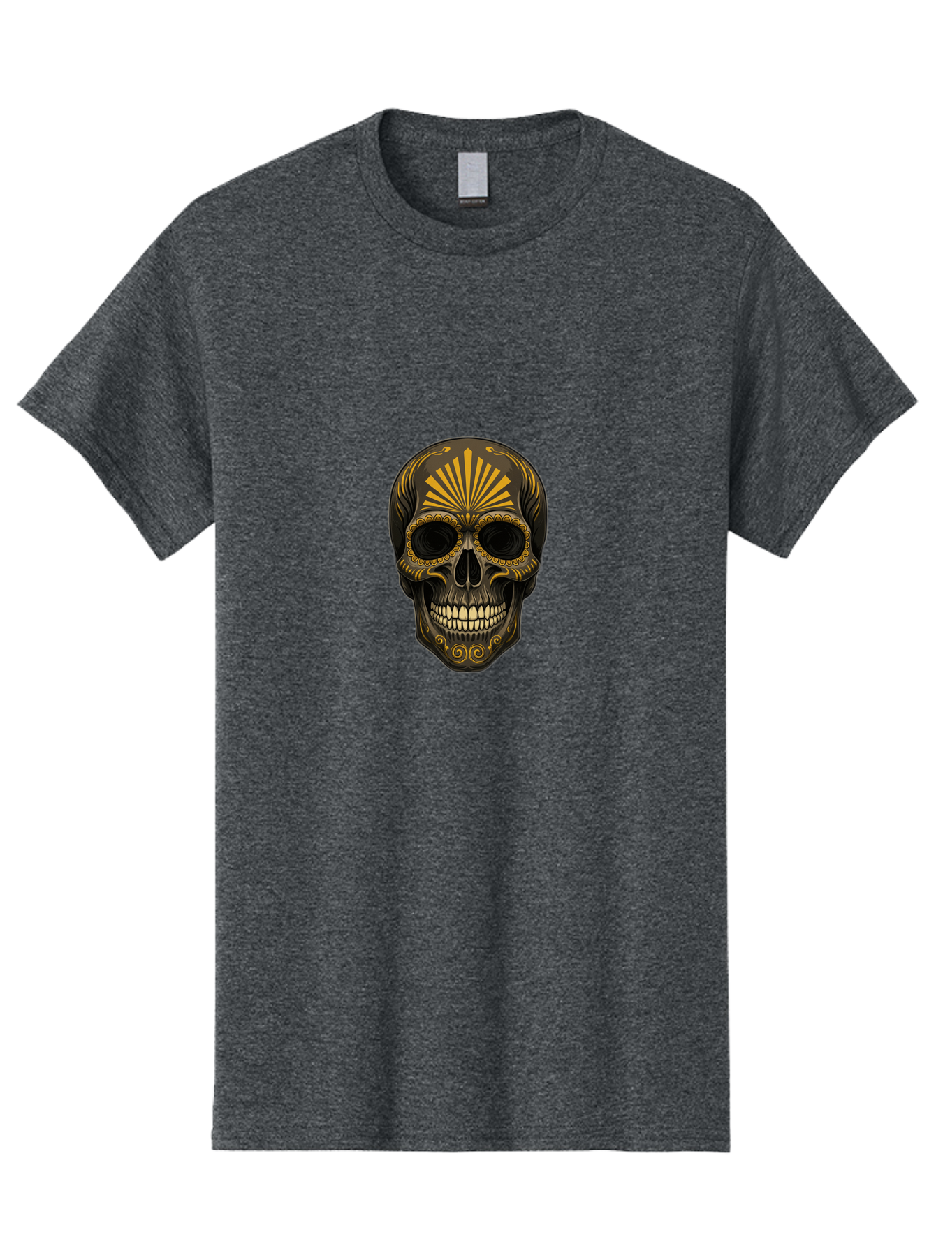 Sugar-Skull-9 Men'S Graphic Tee, 100% Cotton, Comfortable Casual Summer Wear, Machine Washable, Sugar Skull, Ornate Design, Golden Accents, Day Of The Dead, Mexican Culture, Vibrant Patterns, Decorative Art, Symbolic Imagery, Intricate Details Bad781