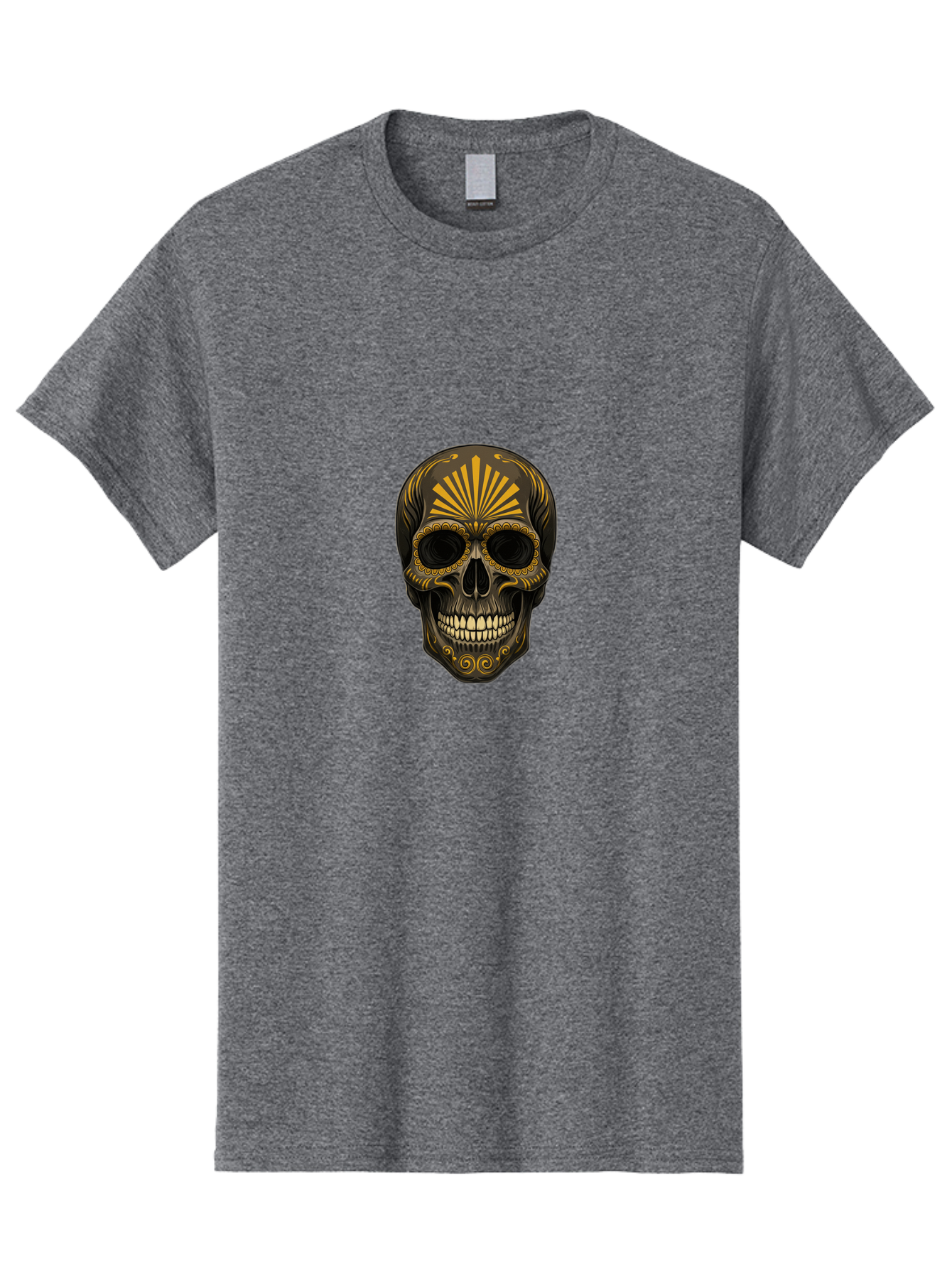 Sugar-Skull-9 Men'S Graphic Tee, 100% Cotton, Comfortable Casual Summer Wear, Machine Washable, Sugar Skull, Ornate Design, Golden Accents, Day Of The Dead, Mexican Culture, Vibrant Patterns, Decorative Art, Symbolic Imagery, Intricate Details Bad781