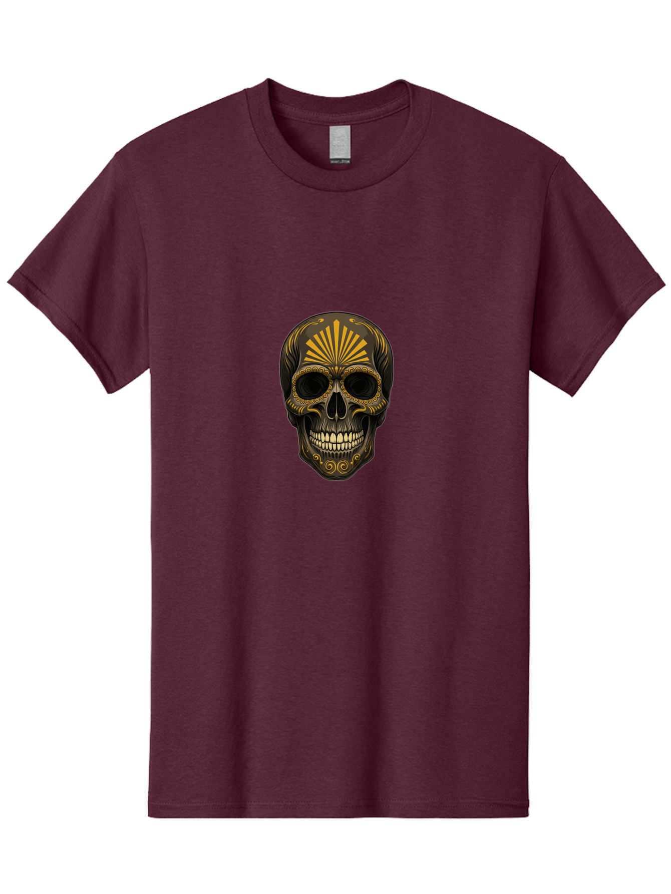 Sugar-Skull-9 Men'S Graphic Tee, 100% Cotton, Comfortable Casual Summer Wear, Machine Washable, Sugar Skull, Ornate Design, Golden Accents, Day Of The Dead, Mexican Culture, Vibrant Patterns, Decorative Art, Symbolic Imagery, Intricate Details Bad781
