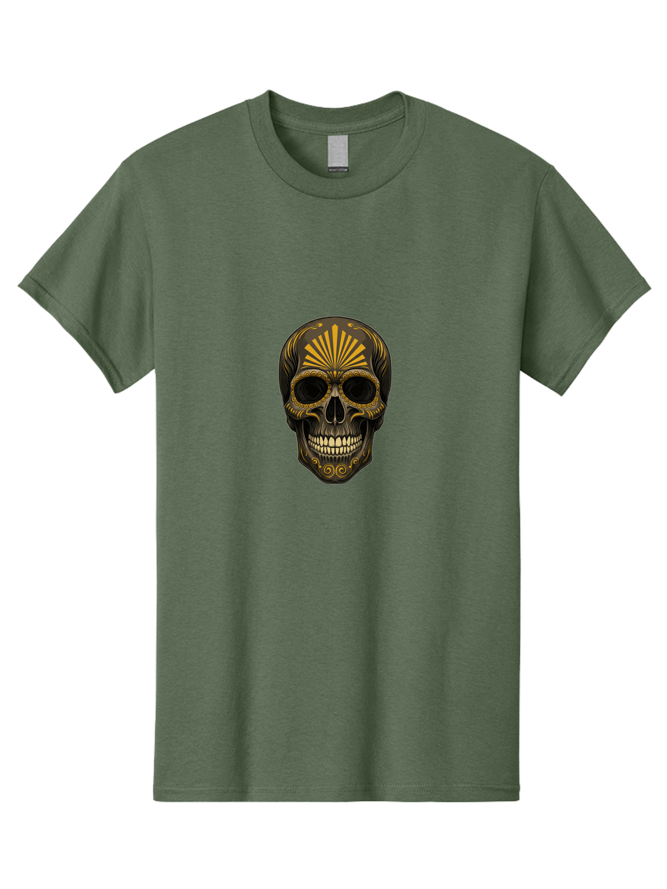 Sugar-Skull-9 Men'S Graphic Tee, 100% Cotton, Comfortable Casual Summer Wear, Machine Washable, Sugar Skull, Ornate Design, Golden Accents, Day Of The Dead, Mexican Culture, Vibrant Patterns, Decorative Art, Symbolic Imagery, Intricate Details Bad781