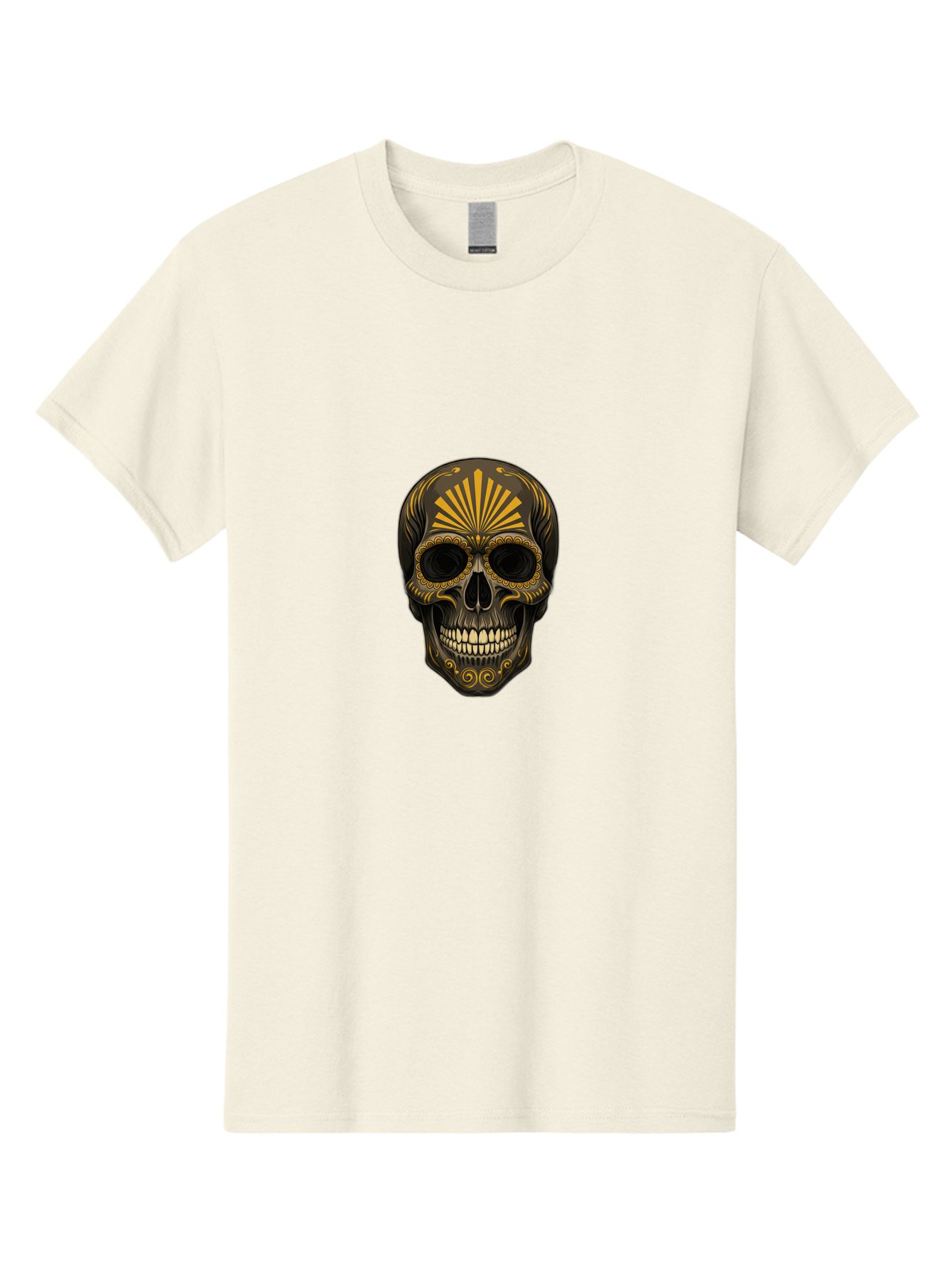 Sugar-Skull-9 Men'S Graphic Tee, 100% Cotton, Comfortable Casual Summer Wear, Machine Washable, Sugar Skull, Ornate Design, Golden Accents, Day Of The Dead, Mexican Culture, Vibrant Patterns, Decorative Art, Symbolic Imagery, Intricate Details Bad781