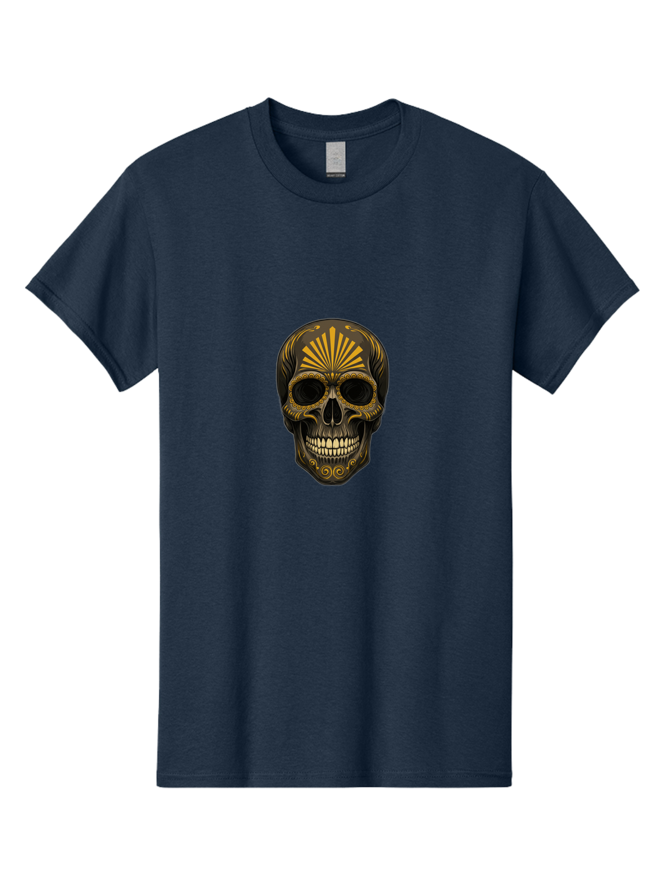 Sugar-Skull-9 Men'S Graphic Tee, 100% Cotton, Comfortable Casual Summer Wear, Machine Washable, Sugar Skull, Ornate Design, Golden Accents, Day Of The Dead, Mexican Culture, Vibrant Patterns, Decorative Art, Symbolic Imagery, Intricate Details Bad781