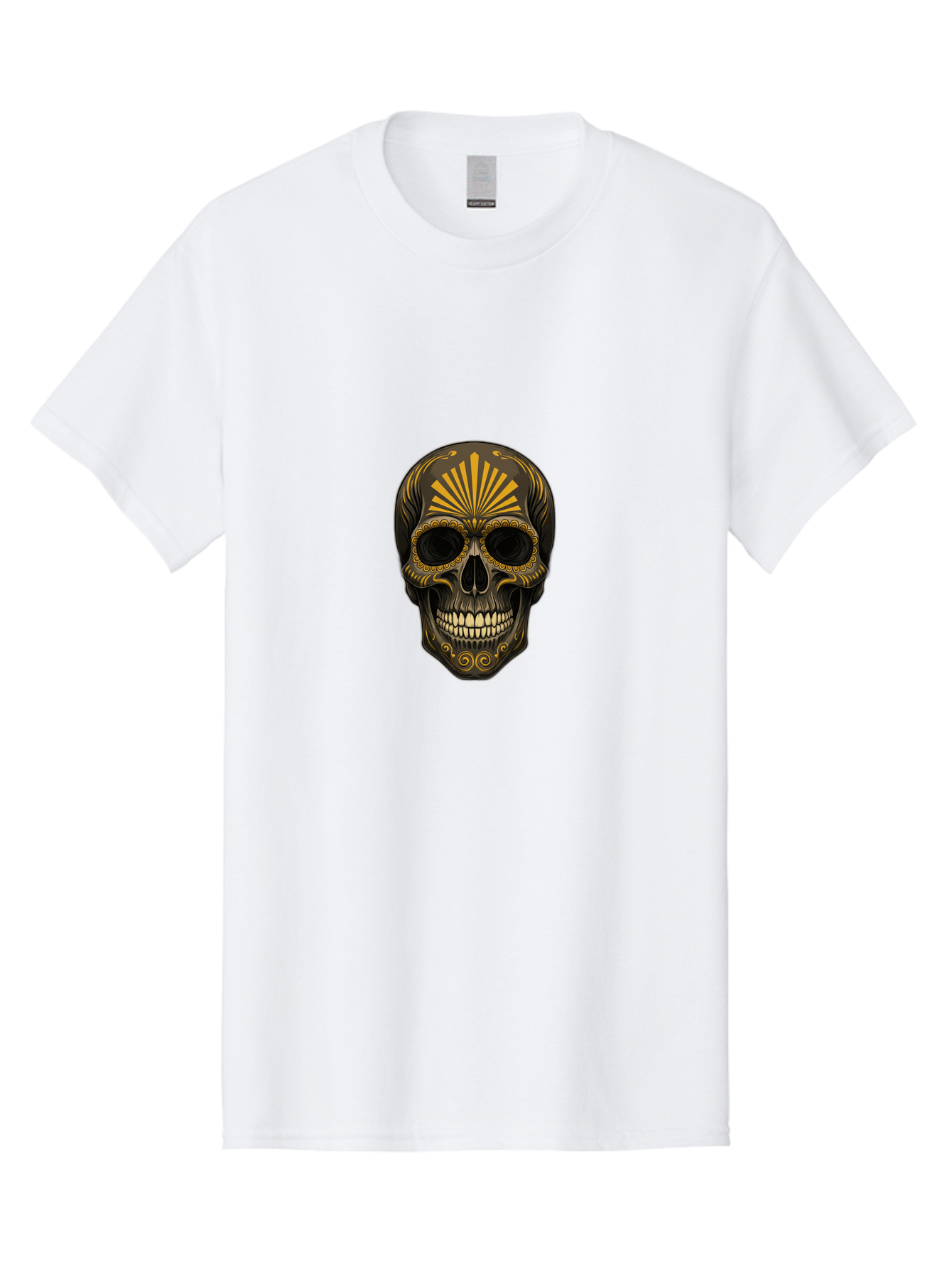 Sugar-Skull-9 Men'S Graphic Tee, 100% Cotton, Comfortable Casual Summer Wear, Machine Washable, Sugar Skull, Ornate Design, Golden Accents, Day Of The Dead, Mexican Culture, Vibrant Patterns, Decorative Art, Symbolic Imagery, Intricate Details Bad781