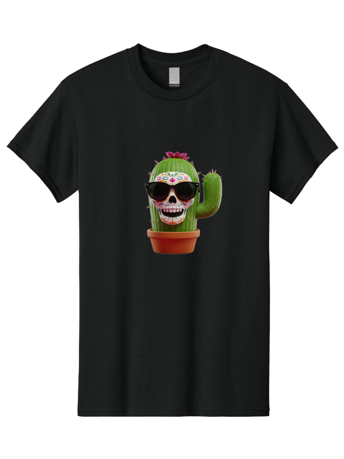 Sugar-Skull-Cactus Men'S Graphic Tee, 100% Cotton, Comfortable Casual Summer Wear, Machine Washable, Sugar Skull Cactus, Day Of The Dead, Colorful Design, Sunglasses, Prickly Pear, Potted Plant, Vibrant Colors, Festive Spirit Bad782