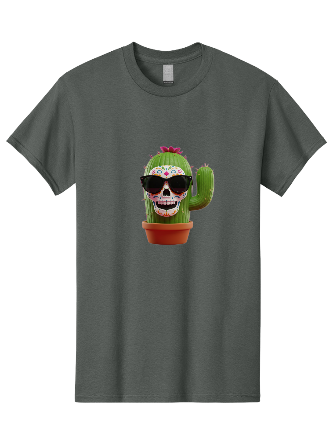 Sugar-Skull-Cactus Men'S Graphic Tee, 100% Cotton, Comfortable Casual Summer Wear, Machine Washable, Sugar Skull Cactus, Day Of The Dead, Colorful Design, Sunglasses, Prickly Pear, Potted Plant, Vibrant Colors, Festive Spirit Bad782