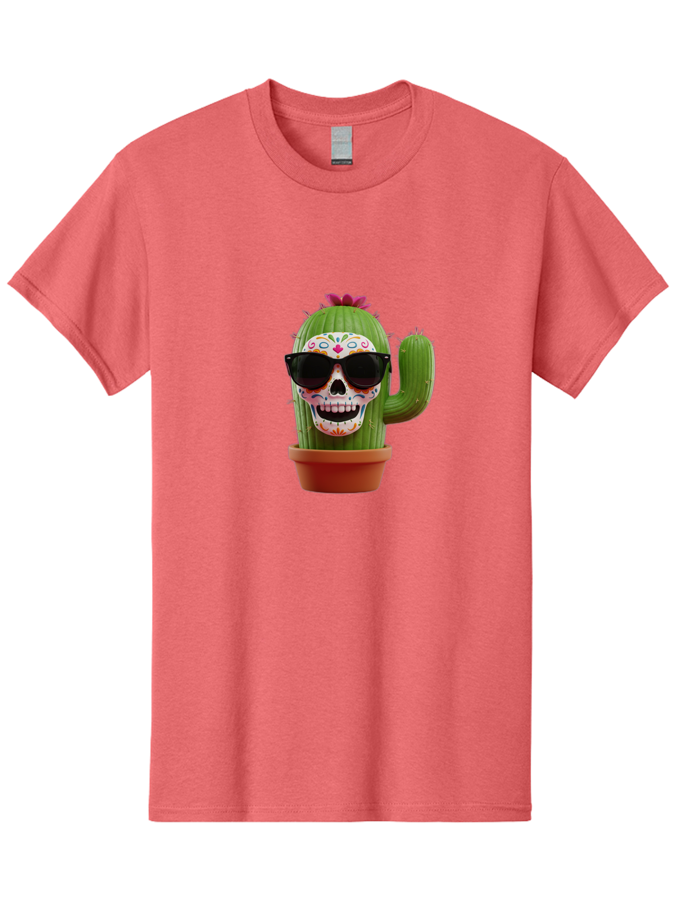 Sugar-Skull-Cactus Men'S Graphic Tee, 100% Cotton, Comfortable Casual Summer Wear, Machine Washable, Sugar Skull Cactus, Day Of The Dead, Colorful Design, Sunglasses, Prickly Pear, Potted Plant, Vibrant Colors, Festive Spirit Bad782