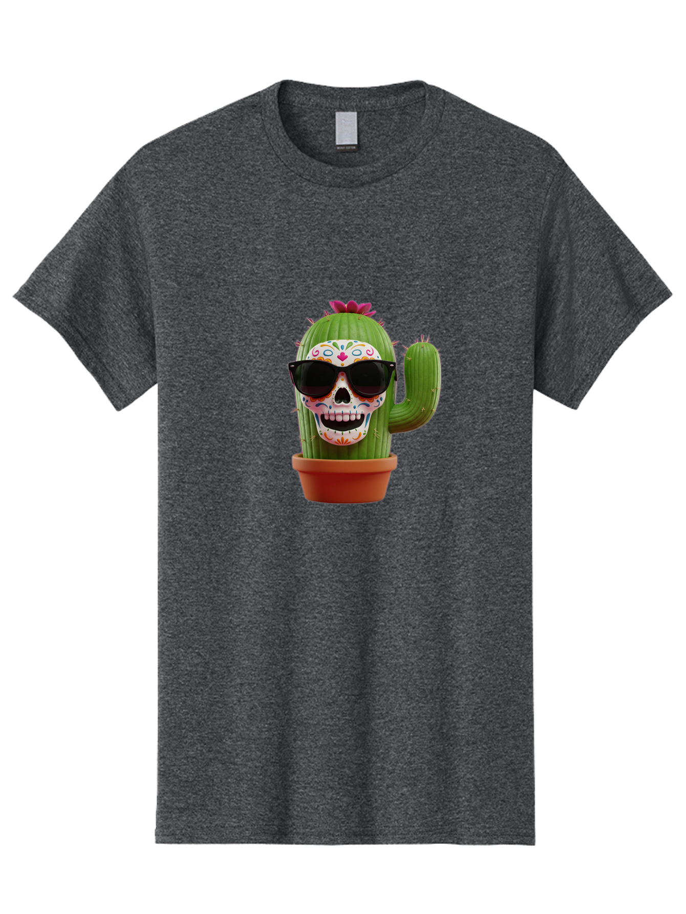 Sugar-Skull-Cactus Men'S Graphic Tee, 100% Cotton, Comfortable Casual Summer Wear, Machine Washable, Sugar Skull Cactus, Day Of The Dead, Colorful Design, Sunglasses, Prickly Pear, Potted Plant, Vibrant Colors, Festive Spirit Bad782