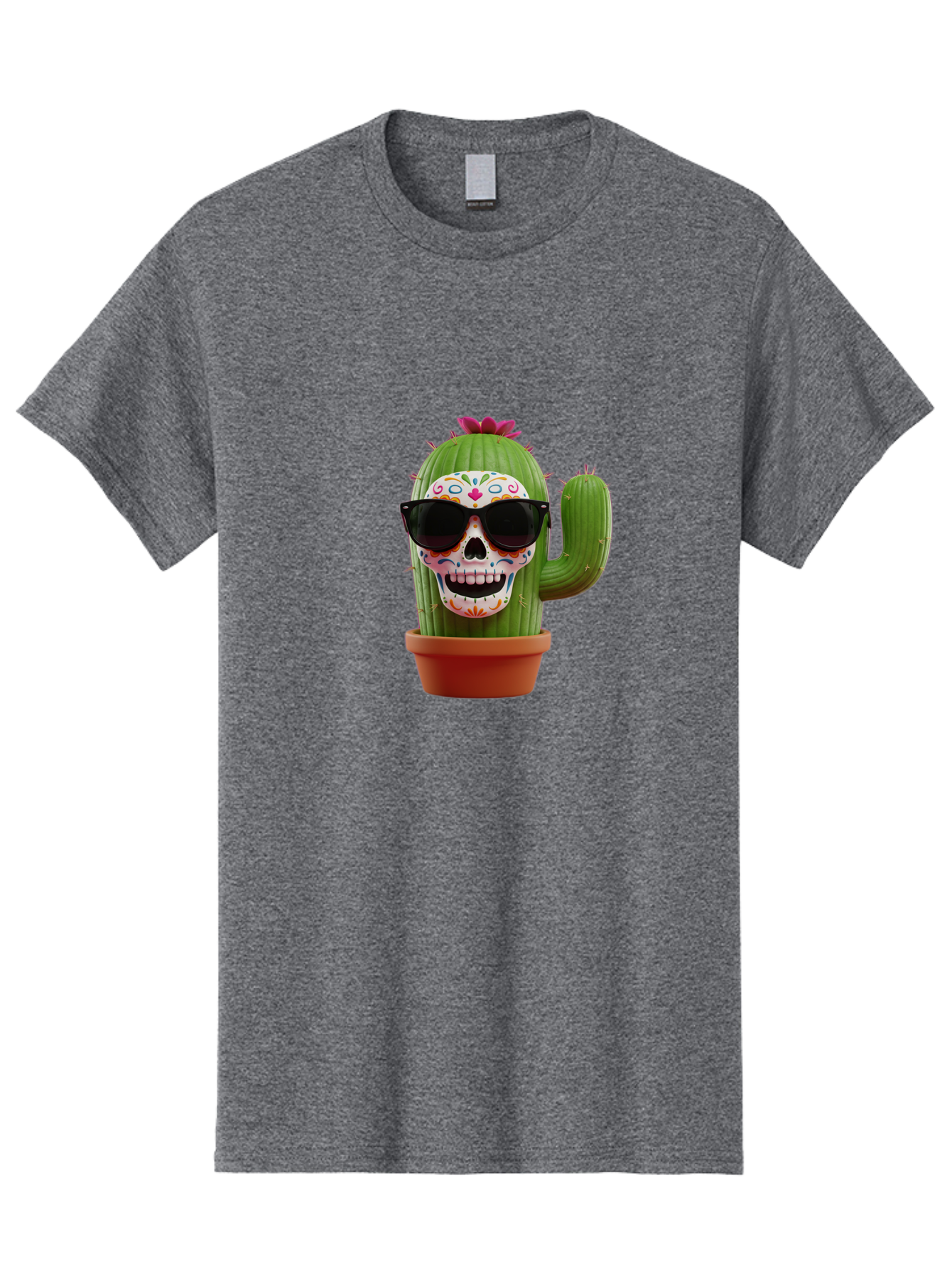 Sugar-Skull-Cactus Men'S Graphic Tee, 100% Cotton, Comfortable Casual Summer Wear, Machine Washable, Sugar Skull Cactus, Day Of The Dead, Colorful Design, Sunglasses, Prickly Pear, Potted Plant, Vibrant Colors, Festive Spirit Bad782