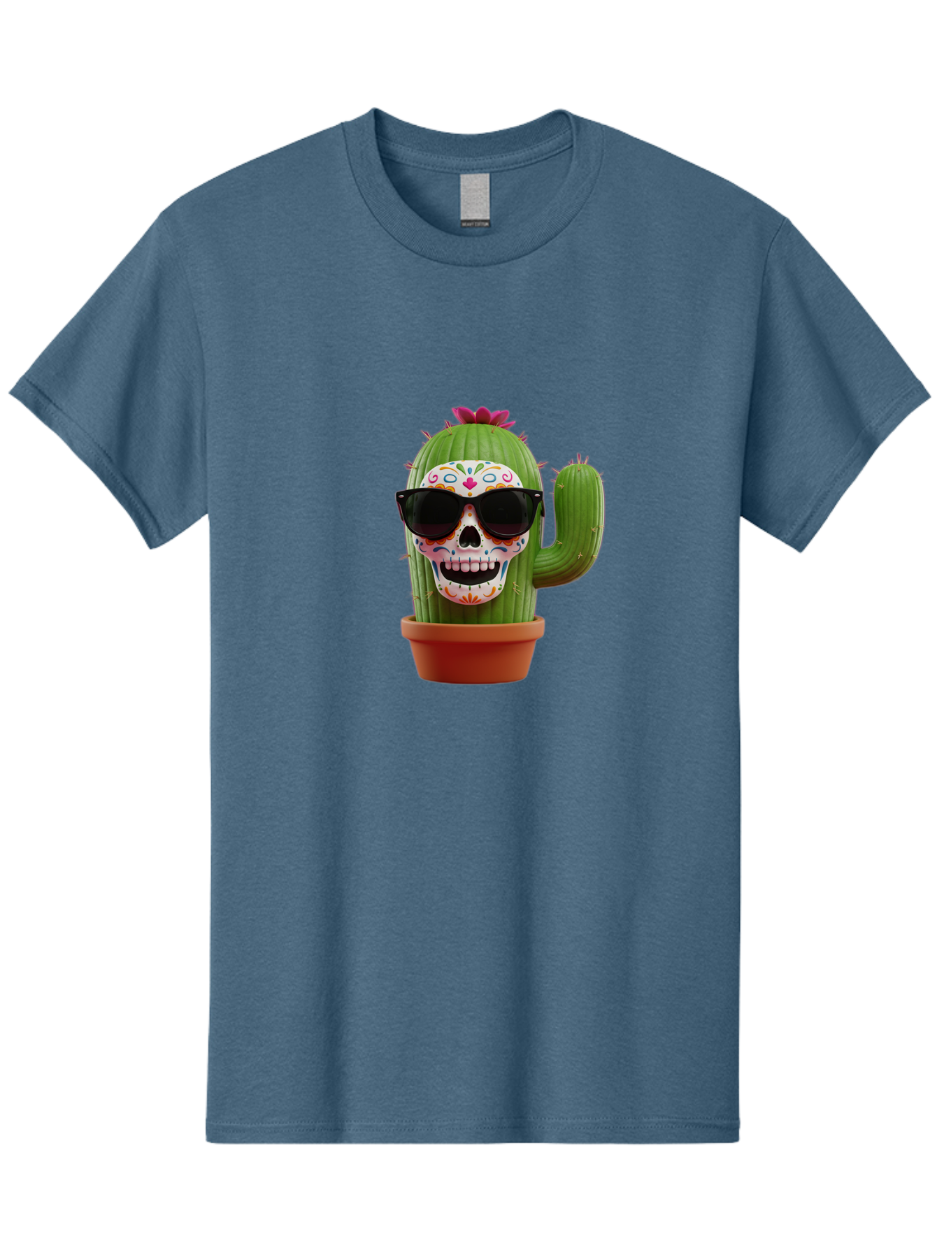 Sugar-Skull-Cactus Men'S Graphic Tee, 100% Cotton, Comfortable Casual Summer Wear, Machine Washable, Sugar Skull Cactus, Day Of The Dead, Colorful Design, Sunglasses, Prickly Pear, Potted Plant, Vibrant Colors, Festive Spirit Bad782