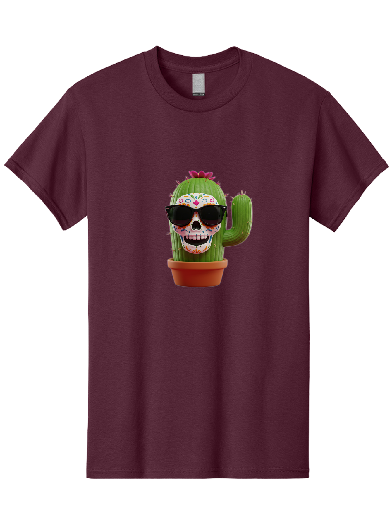 Sugar-Skull-Cactus Men'S Graphic Tee, 100% Cotton, Comfortable Casual Summer Wear, Machine Washable, Sugar Skull Cactus, Day Of The Dead, Colorful Design, Sunglasses, Prickly Pear, Potted Plant, Vibrant Colors, Festive Spirit Bad782