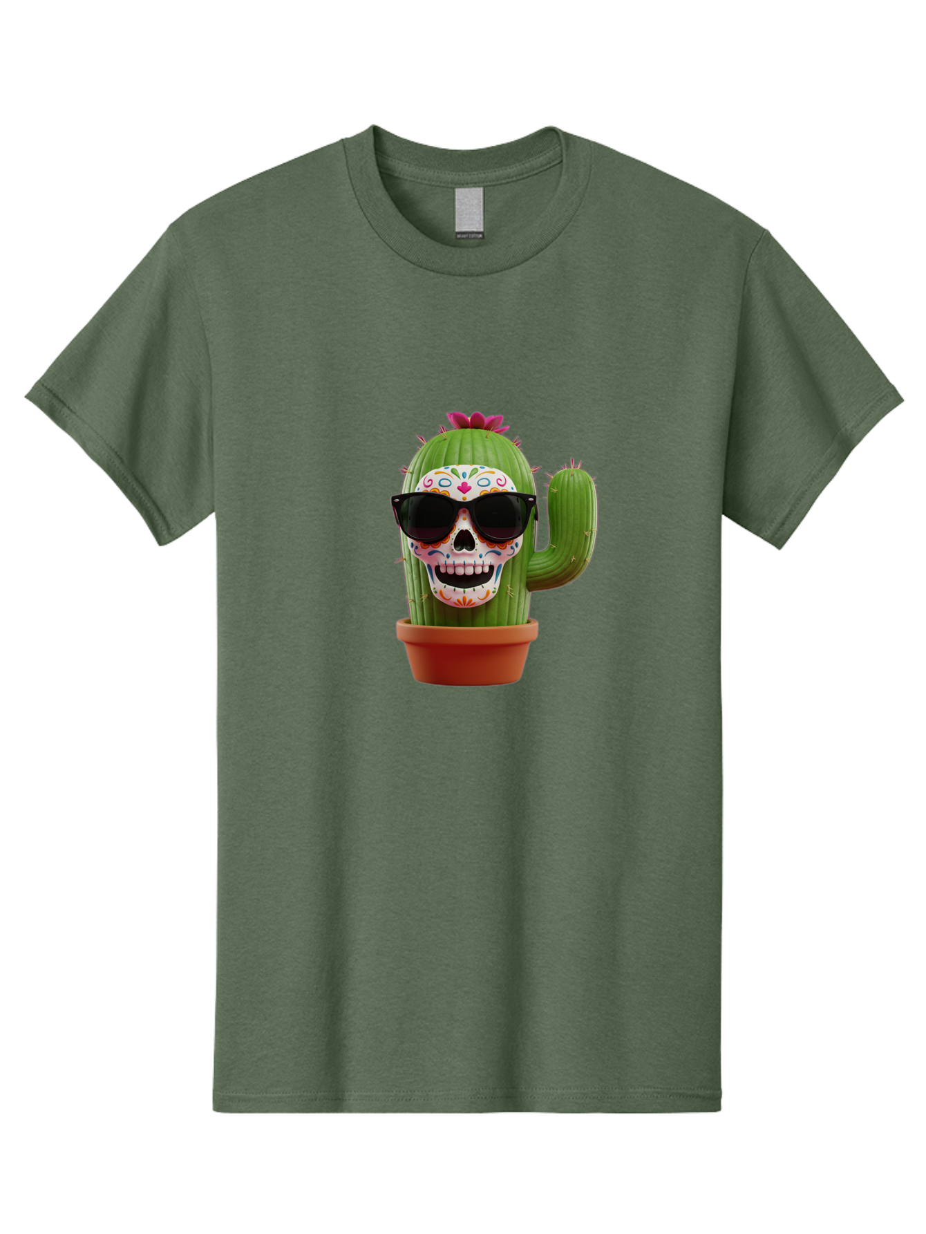 Sugar-Skull-Cactus Men'S Graphic Tee, 100% Cotton, Comfortable Casual Summer Wear, Machine Washable, Sugar Skull Cactus, Day Of The Dead, Colorful Design, Sunglasses, Prickly Pear, Potted Plant, Vibrant Colors, Festive Spirit Bad782