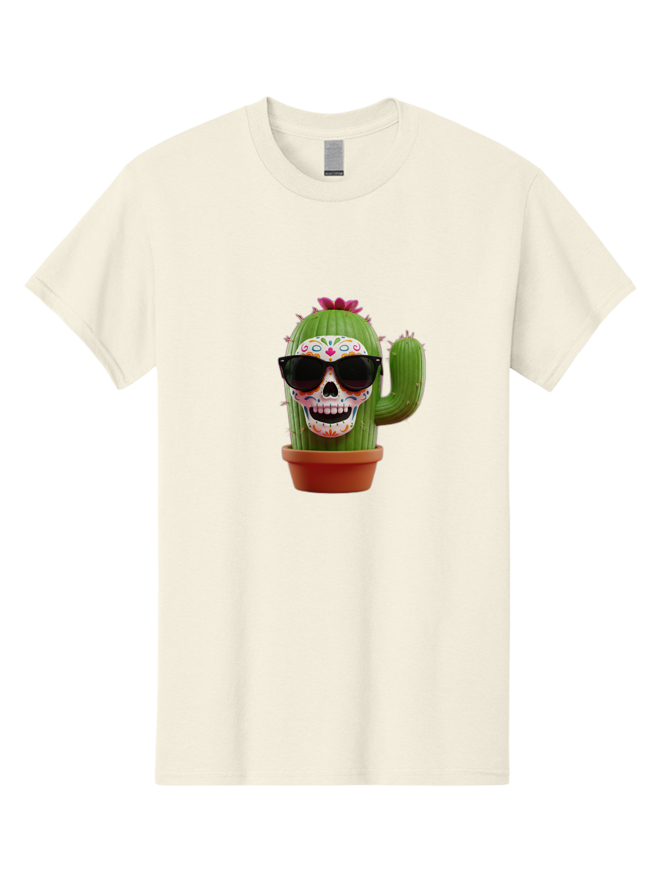 Sugar-Skull-Cactus Men'S Graphic Tee, 100% Cotton, Comfortable Casual Summer Wear, Machine Washable, Sugar Skull Cactus, Day Of The Dead, Colorful Design, Sunglasses, Prickly Pear, Potted Plant, Vibrant Colors, Festive Spirit Bad782