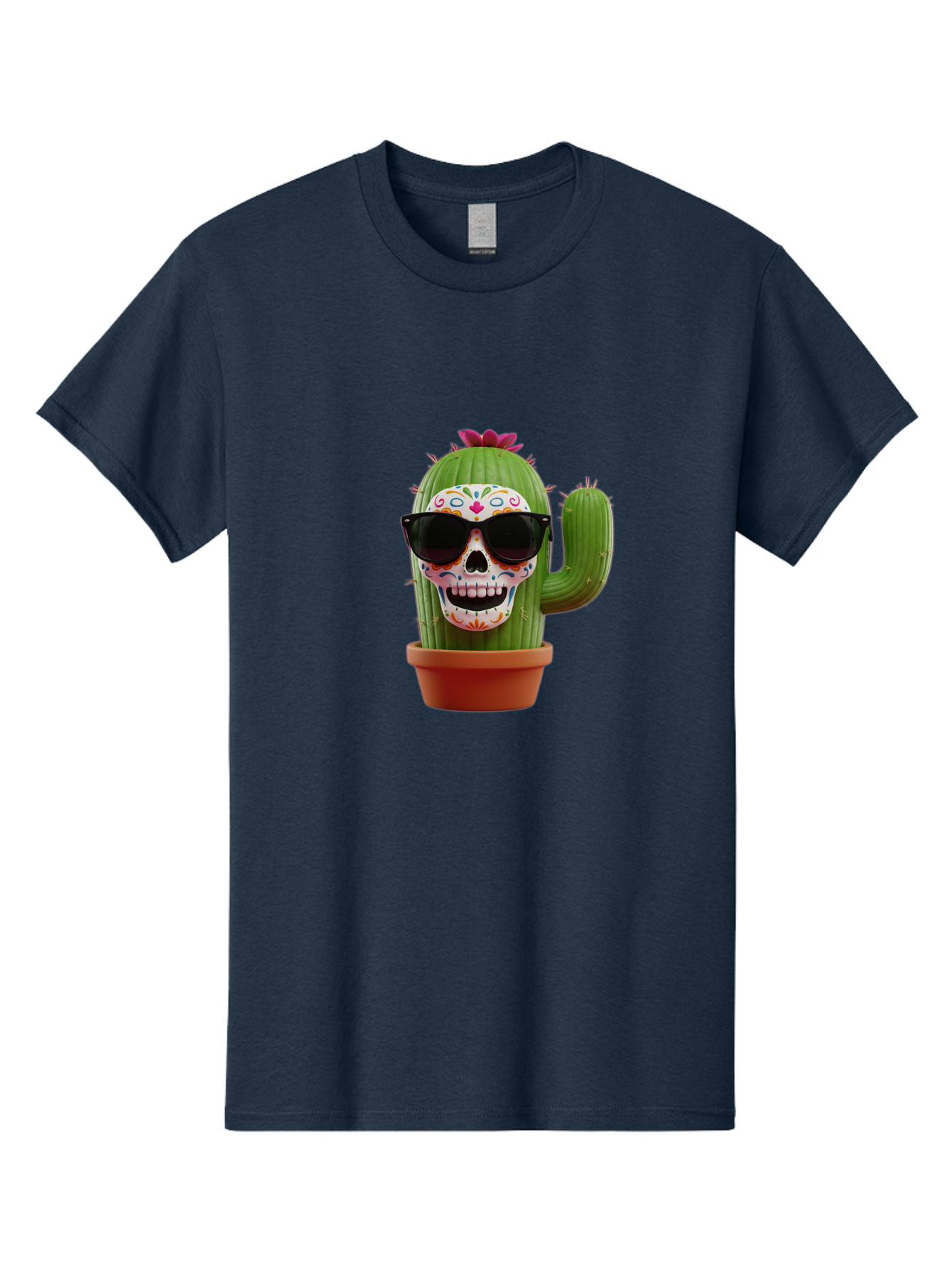 Sugar-Skull-Cactus Men'S Graphic Tee, 100% Cotton, Comfortable Casual Summer Wear, Machine Washable, Sugar Skull Cactus, Day Of The Dead, Colorful Design, Sunglasses, Prickly Pear, Potted Plant, Vibrant Colors, Festive Spirit Bad782