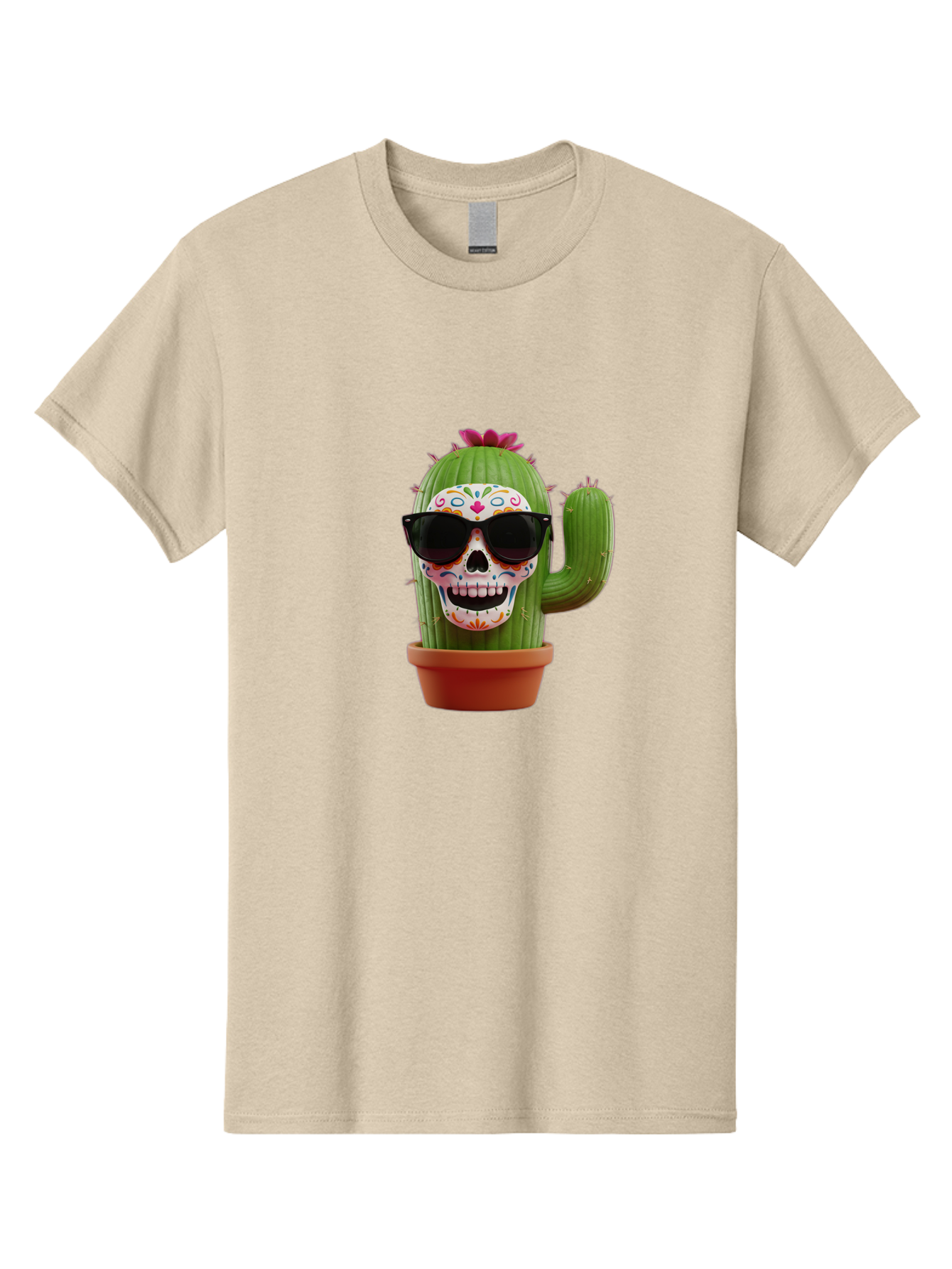 Sugar-Skull-Cactus Men'S Graphic Tee, 100% Cotton, Comfortable Casual Summer Wear, Machine Washable, Sugar Skull Cactus, Day Of The Dead, Colorful Design, Sunglasses, Prickly Pear, Potted Plant, Vibrant Colors, Festive Spirit Bad782