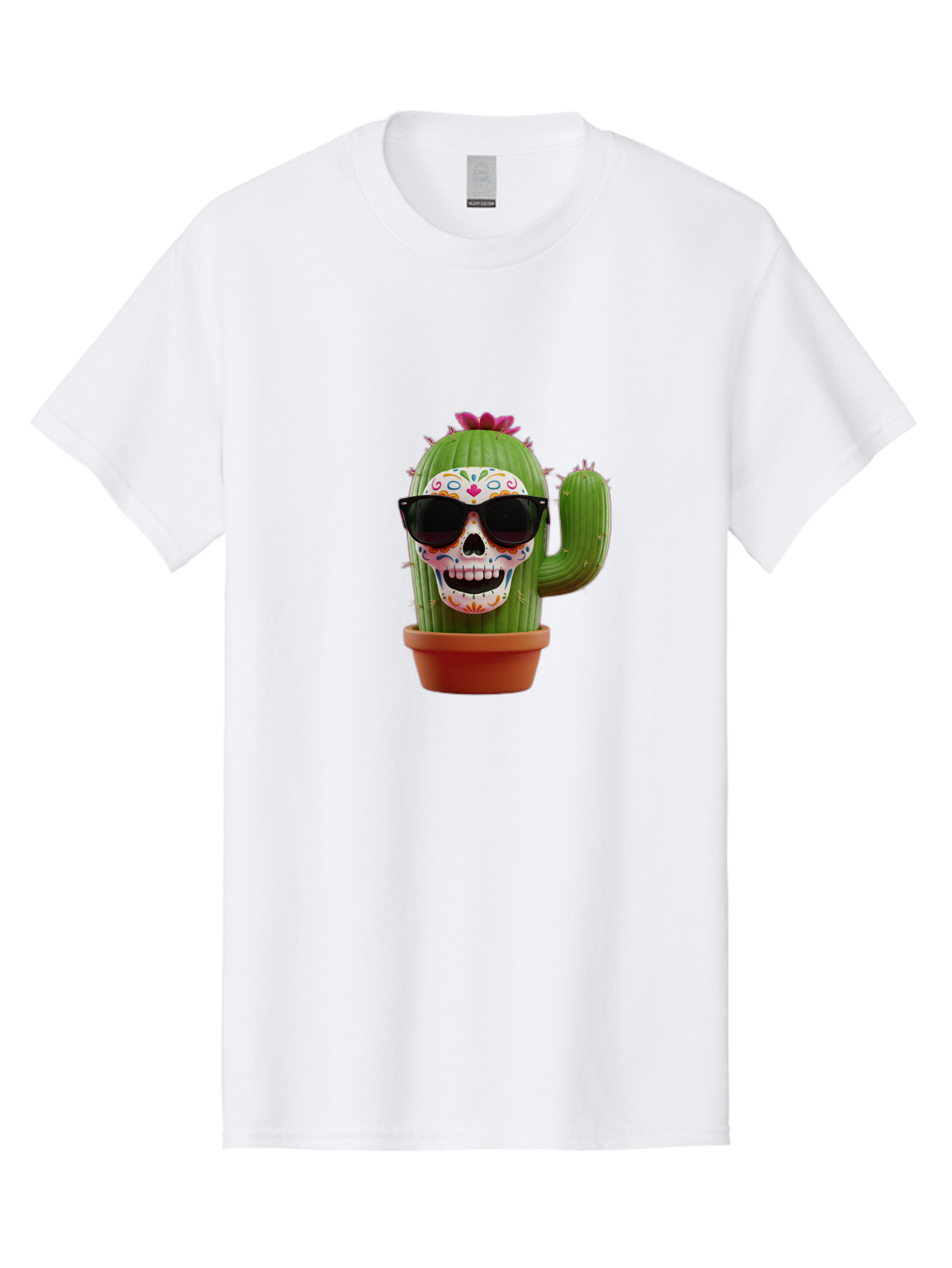 Sugar-Skull-Cactus Men'S Graphic Tee, 100% Cotton, Comfortable Casual Summer Wear, Machine Washable, Sugar Skull Cactus, Day Of The Dead, Colorful Design, Sunglasses, Prickly Pear, Potted Plant, Vibrant Colors, Festive Spirit Bad782