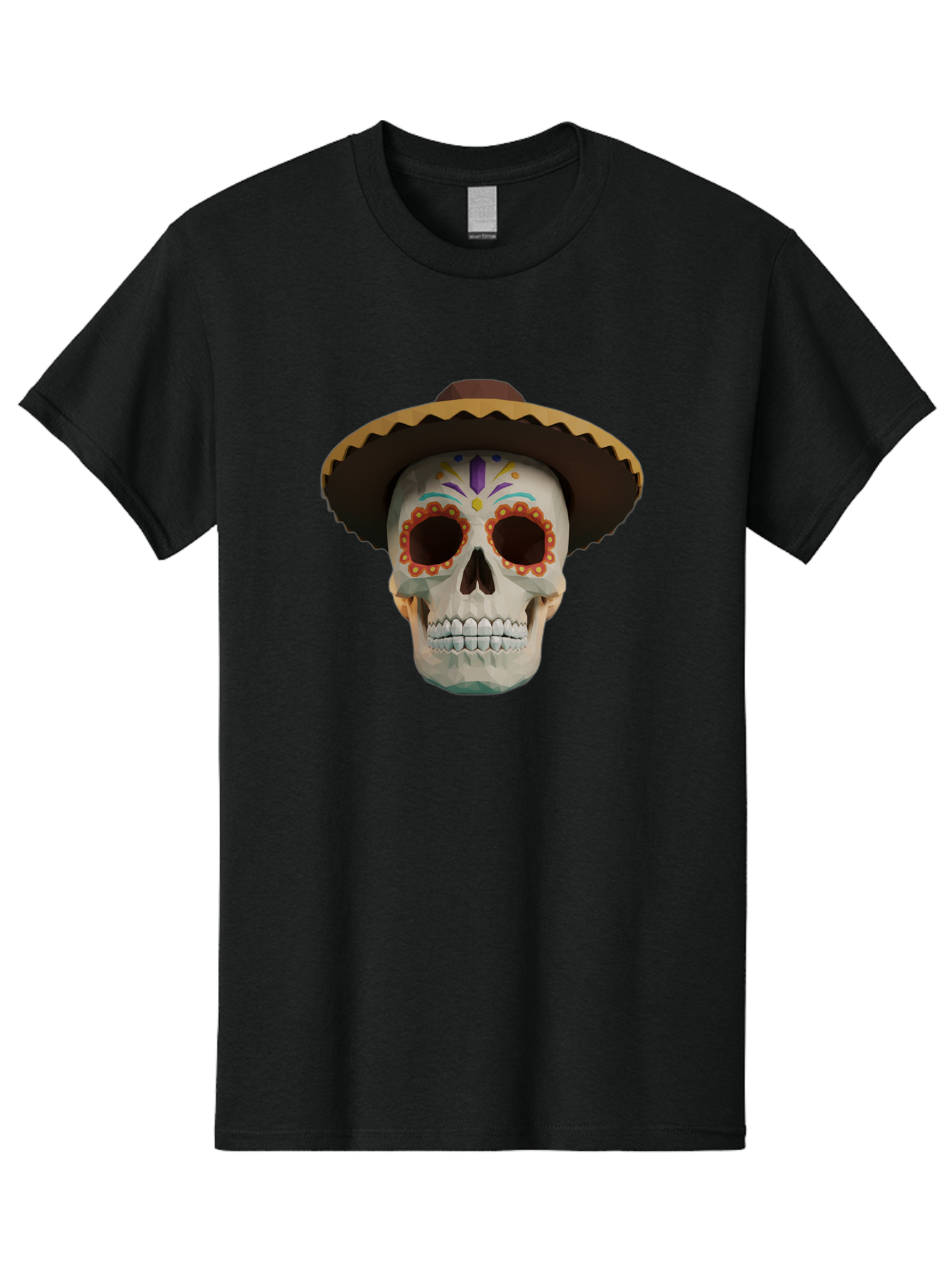 Sugar-Skull-Sombrero Men'S Graphic Tee, 100% Cotton, Comfortable Casual Summer Wear, Machine Washable, Sugar Skull, Sombrero Hat, Mexican Culture, Day Of The Dead, Colorful Designs, Vibrant Patterns, Festive Spirit, Halloween, Bad788