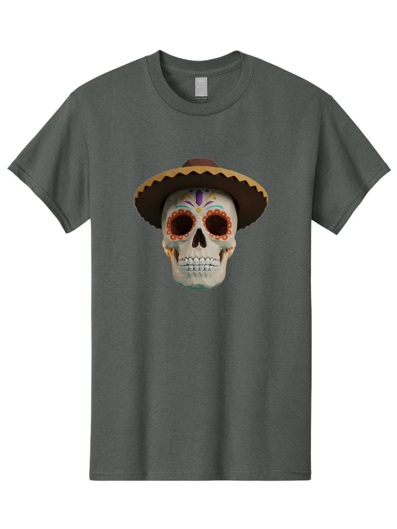 Sugar-Skull-Sombrero Men'S Graphic Tee, 100% Cotton, Comfortable Casual Summer Wear, Machine Washable, Sugar Skull, Sombrero Hat, Mexican Culture, Day Of The Dead, Colorful Designs, Vibrant Patterns, Festive Spirit, Halloween, Bad788