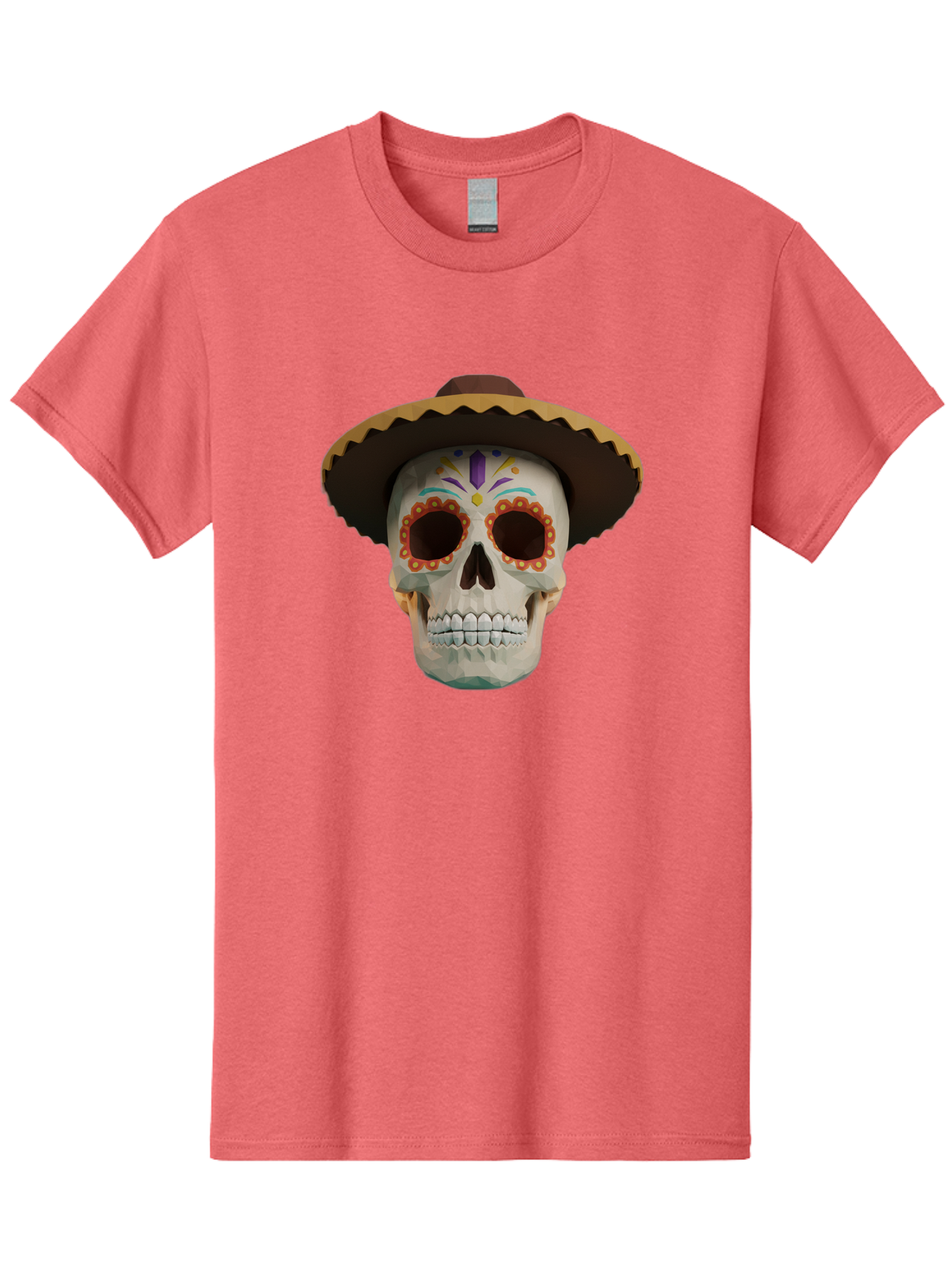 Sugar-Skull-Sombrero Men'S Graphic Tee, 100% Cotton, Comfortable Casual Summer Wear, Machine Washable, Sugar Skull, Sombrero Hat, Mexican Culture, Day Of The Dead, Colorful Designs, Vibrant Patterns, Festive Spirit, Halloween, Bad788