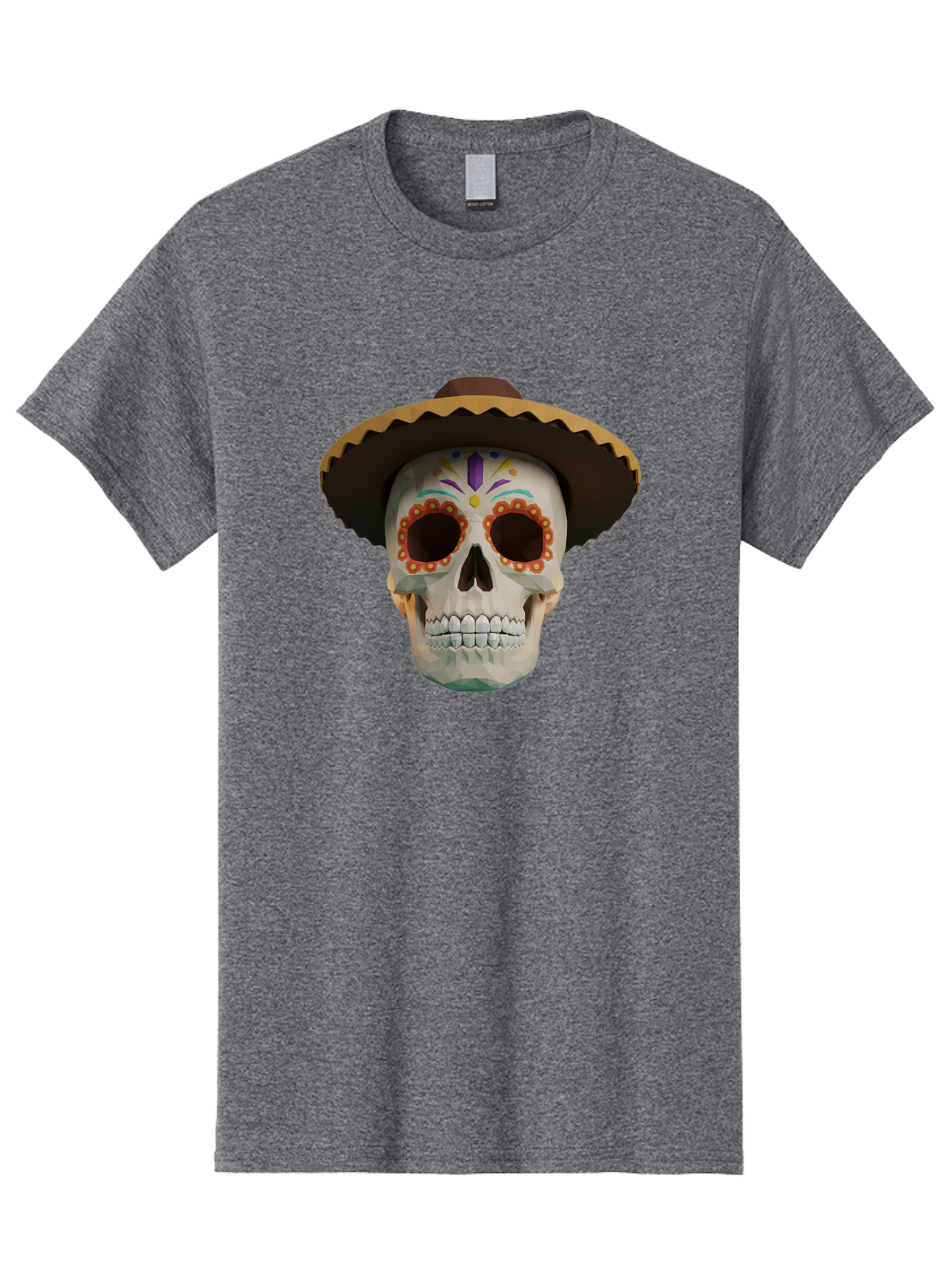 Sugar-Skull-Sombrero Men'S Graphic Tee, 100% Cotton, Comfortable Casual Summer Wear, Machine Washable, Sugar Skull, Sombrero Hat, Mexican Culture, Day Of The Dead, Colorful Designs, Vibrant Patterns, Festive Spirit, Halloween, Bad788