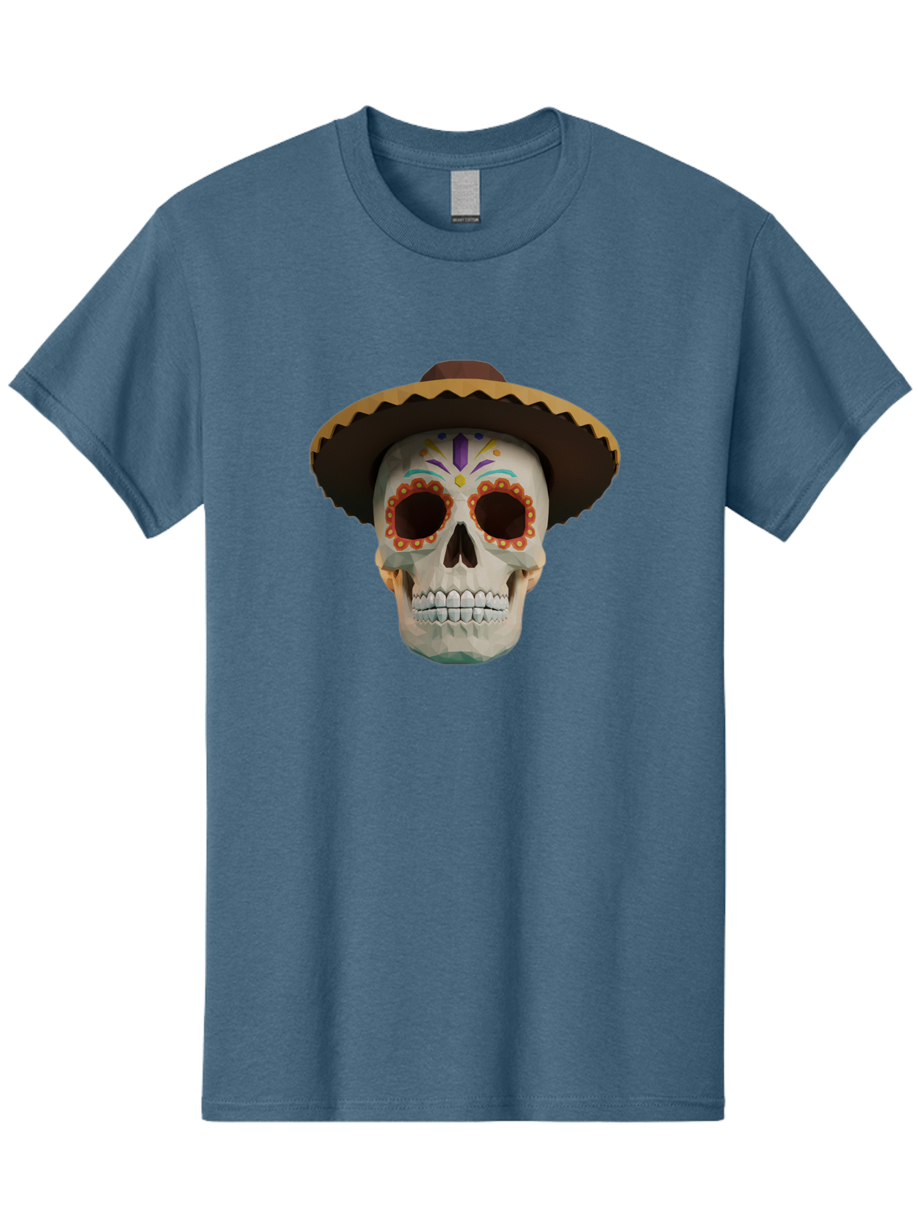 Sugar-Skull-Sombrero Men'S Graphic Tee, 100% Cotton, Comfortable Casual Summer Wear, Machine Washable, Sugar Skull, Sombrero Hat, Mexican Culture, Day Of The Dead, Colorful Designs, Vibrant Patterns, Festive Spirit, Halloween, Bad788