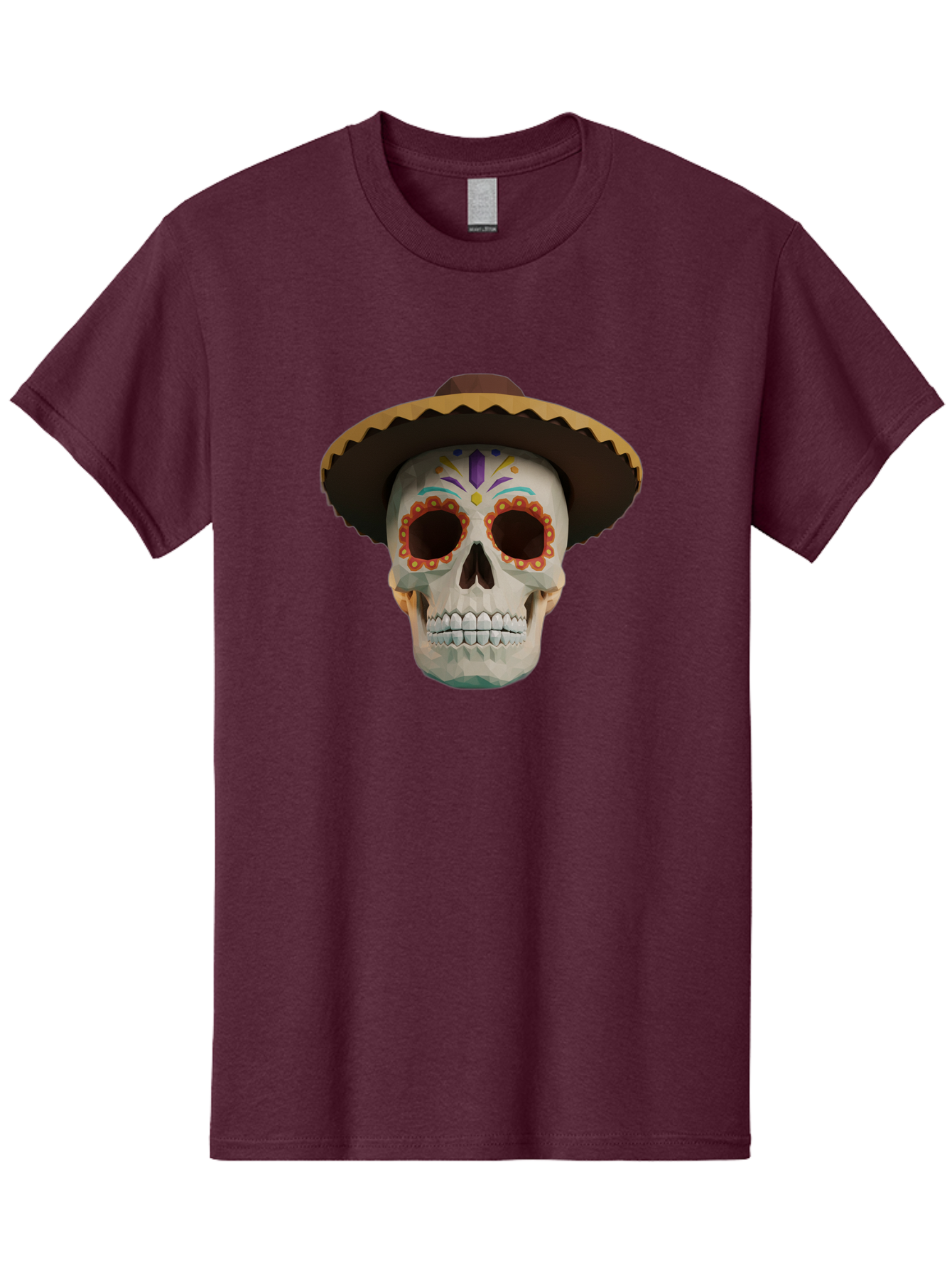 Sugar-Skull-Sombrero Men'S Graphic Tee, 100% Cotton, Comfortable Casual Summer Wear, Machine Washable, Sugar Skull, Sombrero Hat, Mexican Culture, Day Of The Dead, Colorful Designs, Vibrant Patterns, Festive Spirit, Halloween, Bad788
