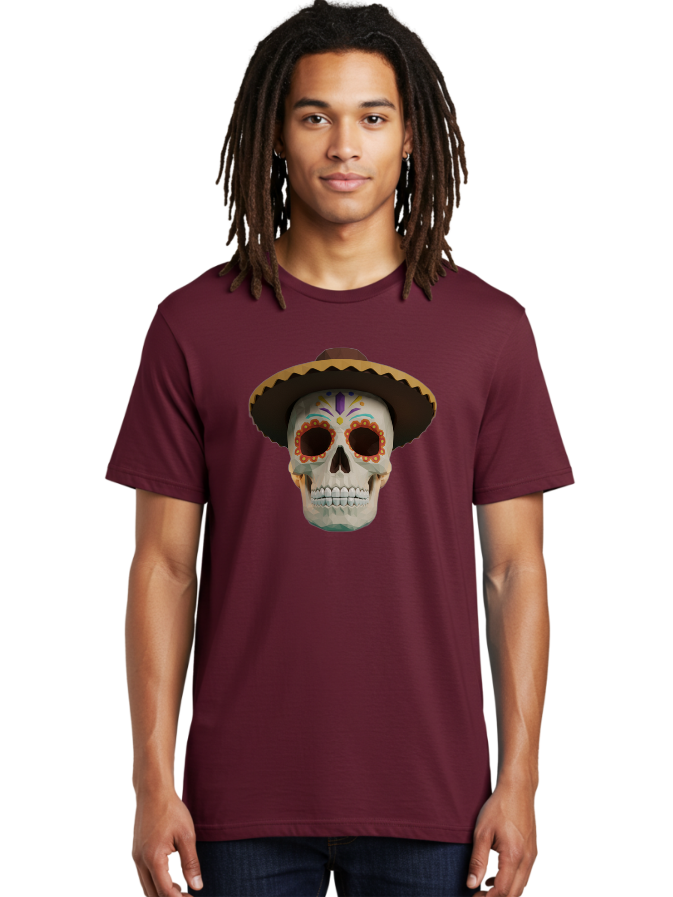 Sugar-Skull-Sombrero Men'S Graphic Tee, 100% Cotton, Comfortable Casual Summer Wear, Machine Washable, Sugar Skull, Sombrero Hat, Mexican Culture, Day Of The Dead, Colorful Designs, Vibrant Patterns, Festive Spirit, Halloween, Bad788