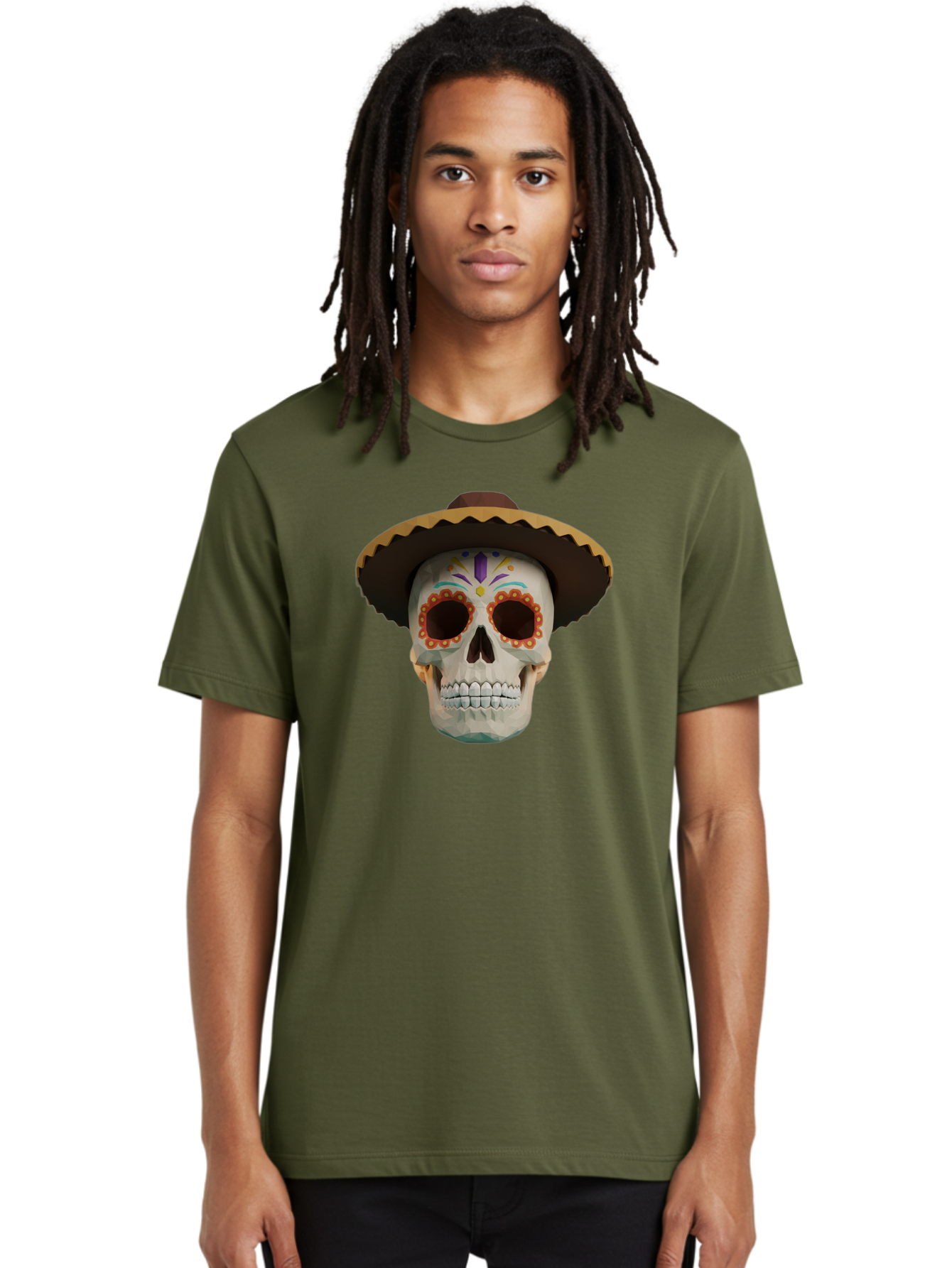 Sugar-Skull-Sombrero Men'S Graphic Tee, 100% Cotton, Comfortable Casual Summer Wear, Machine Washable, Sugar Skull, Sombrero Hat, Mexican Culture, Day Of The Dead, Colorful Designs, Vibrant Patterns, Festive Spirit, Halloween, Bad788