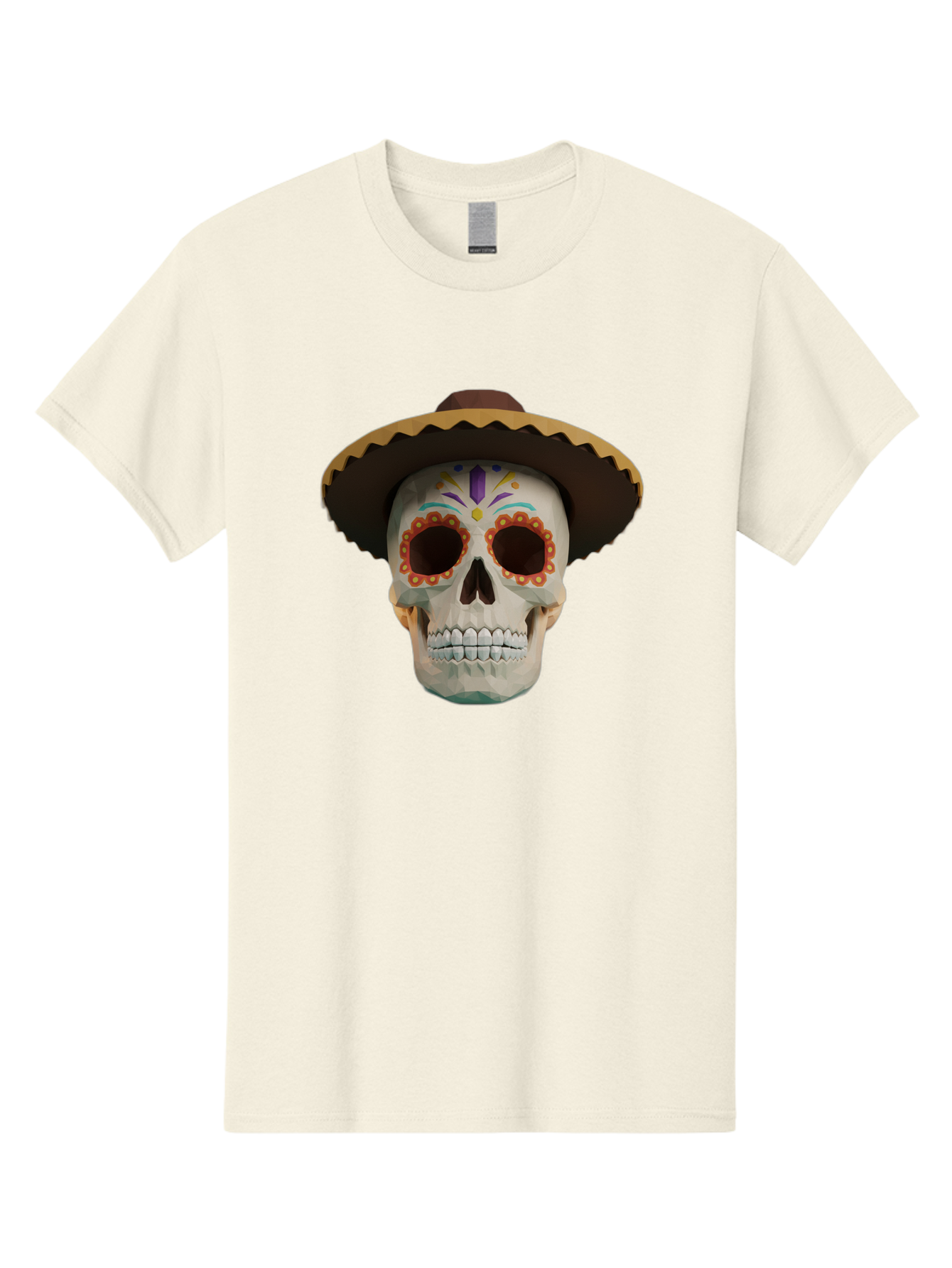 Sugar-Skull-Sombrero Men'S Graphic Tee, 100% Cotton, Comfortable Casual Summer Wear, Machine Washable, Sugar Skull, Sombrero Hat, Mexican Culture, Day Of The Dead, Colorful Designs, Vibrant Patterns, Festive Spirit, Halloween, Bad788