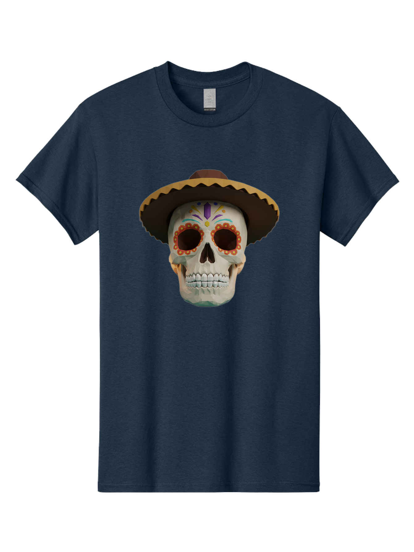 Sugar-Skull-Sombrero Men'S Graphic Tee, 100% Cotton, Comfortable Casual Summer Wear, Machine Washable, Sugar Skull, Sombrero Hat, Mexican Culture, Day Of The Dead, Colorful Designs, Vibrant Patterns, Festive Spirit, Halloween, Bad788