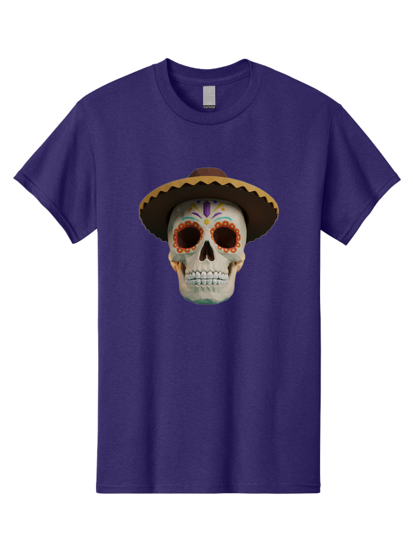 Sugar-Skull-Sombrero Men'S Graphic Tee, 100% Cotton, Comfortable Casual Summer Wear, Machine Washable, Sugar Skull, Sombrero Hat, Mexican Culture, Day Of The Dead, Colorful Designs, Vibrant Patterns, Festive Spirit, Halloween, Bad788