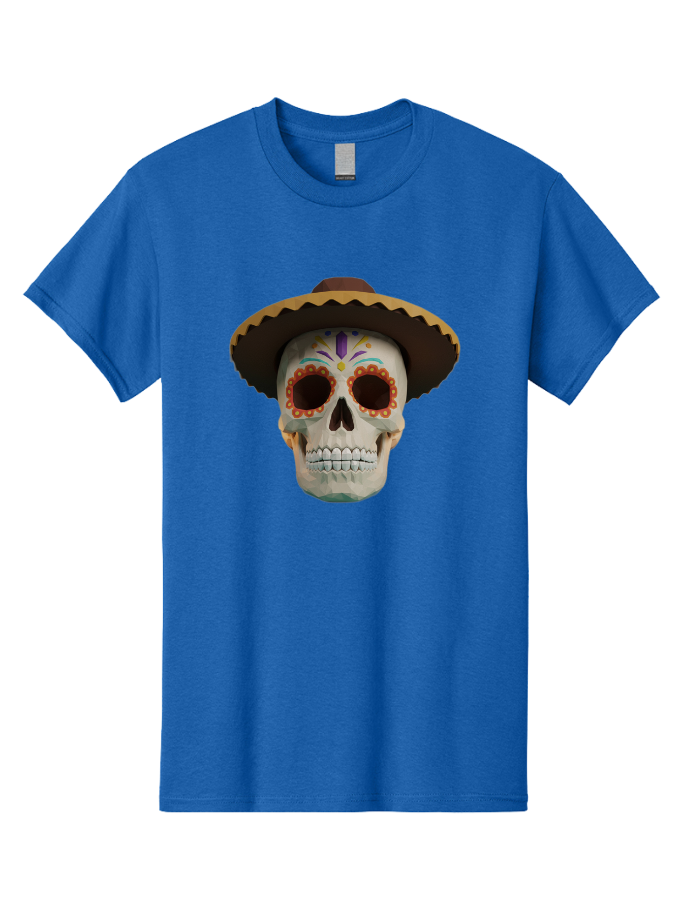 Sugar-Skull-Sombrero Men'S Graphic Tee, 100% Cotton, Comfortable Casual Summer Wear, Machine Washable, Sugar Skull, Sombrero Hat, Mexican Culture, Day Of The Dead, Colorful Designs, Vibrant Patterns, Festive Spirit, Halloween, Bad788