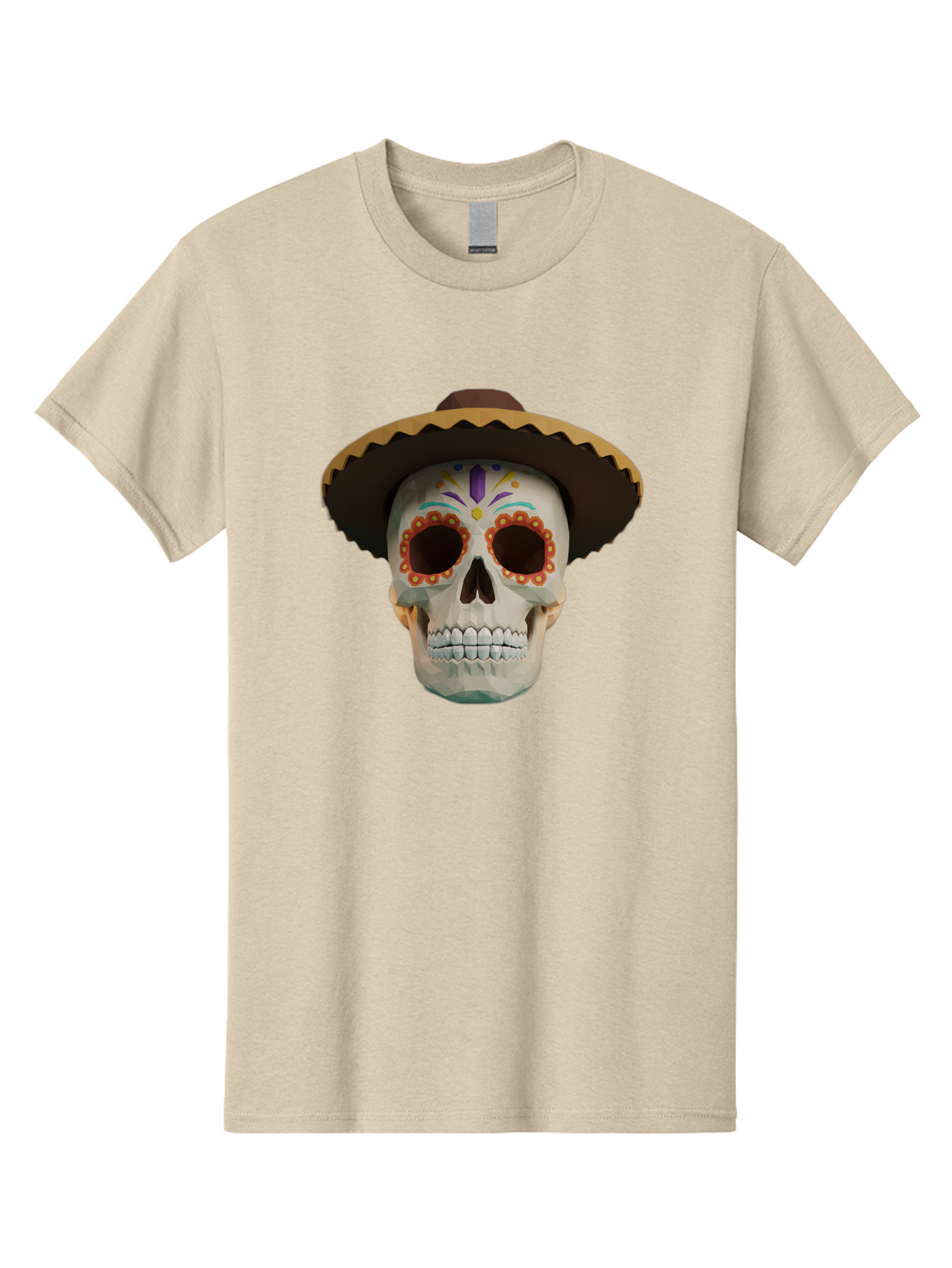Sugar-Skull-Sombrero Men'S Graphic Tee, 100% Cotton, Comfortable Casual Summer Wear, Machine Washable, Sugar Skull, Sombrero Hat, Mexican Culture, Day Of The Dead, Colorful Designs, Vibrant Patterns, Festive Spirit, Halloween, Bad788