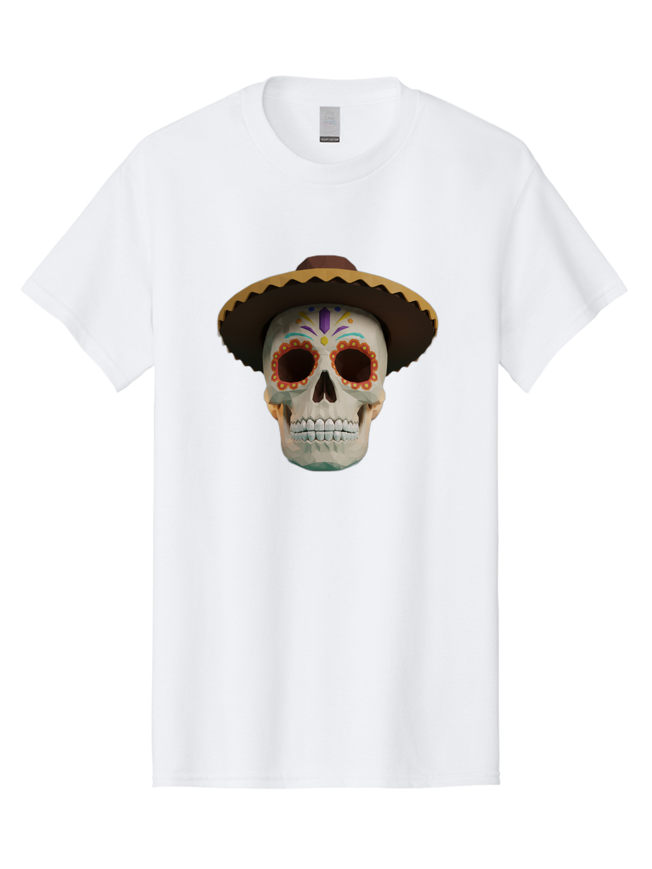 Sugar-Skull-Sombrero Men'S Graphic Tee, 100% Cotton, Comfortable Casual Summer Wear, Machine Washable, Sugar Skull, Sombrero Hat, Mexican Culture, Day Of The Dead, Colorful Designs, Vibrant Patterns, Festive Spirit, Halloween, Bad788