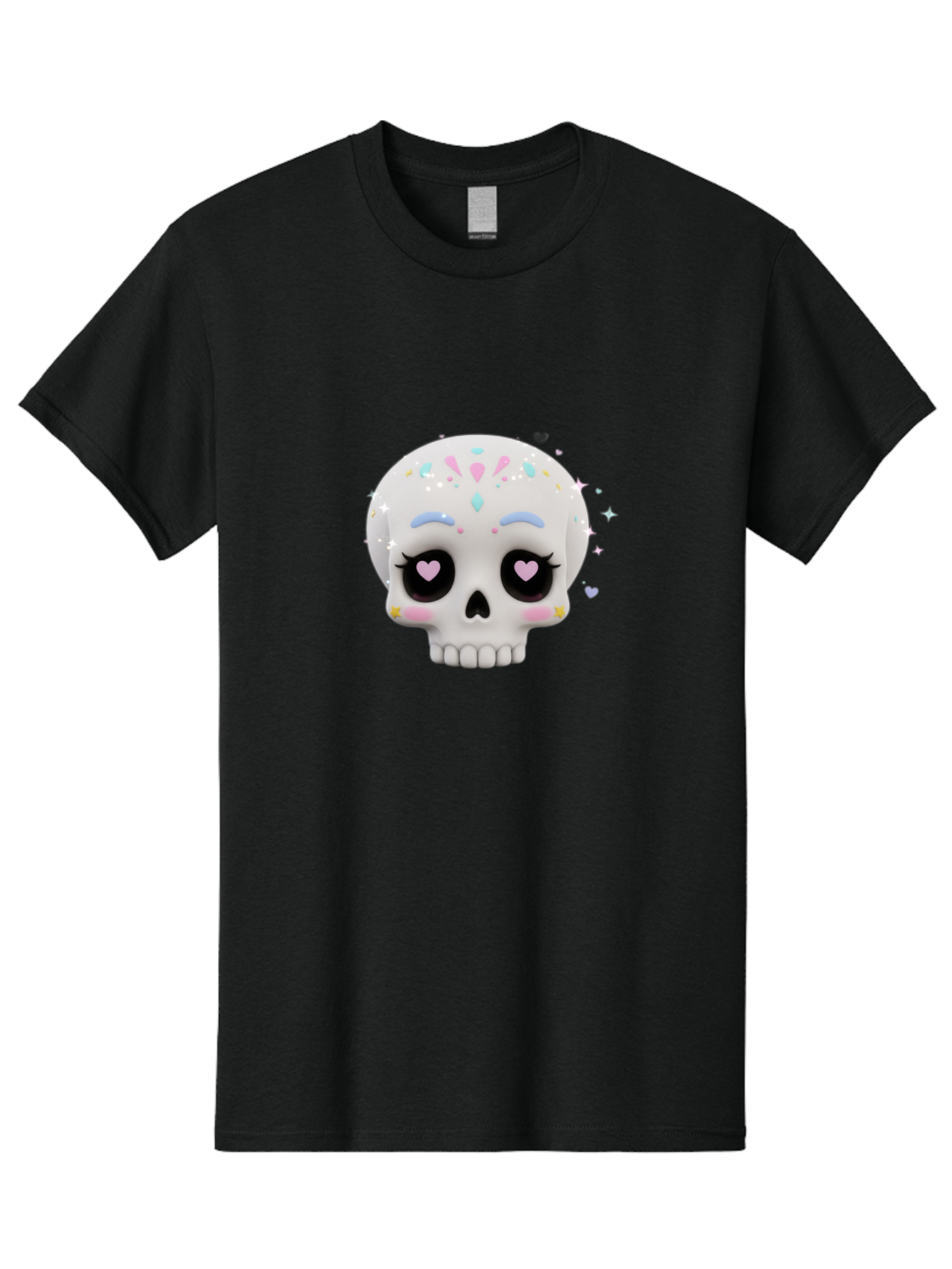 Sugar-Skull Men'S Graphic Tee, 100% Cotton, Comfortable Casual Summer Wear, Machine Washable, Sugar Skull Graphic, Cartoon-Style Skull, Pastel Colors, Festive Design, Day Of The Dead Theme, Colorful Sprinkles, Sparkly Elements, Bad793