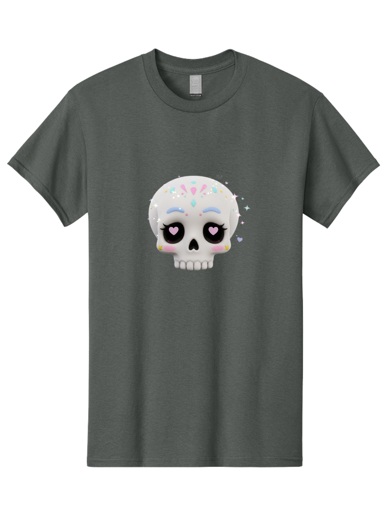 Sugar-Skull Men'S Graphic Tee, 100% Cotton, Comfortable Casual Summer Wear, Machine Washable, Sugar Skull Graphic, Cartoon-Style Skull, Pastel Colors, Festive Design, Day Of The Dead Theme, Colorful Sprinkles, Sparkly Elements, Bad793