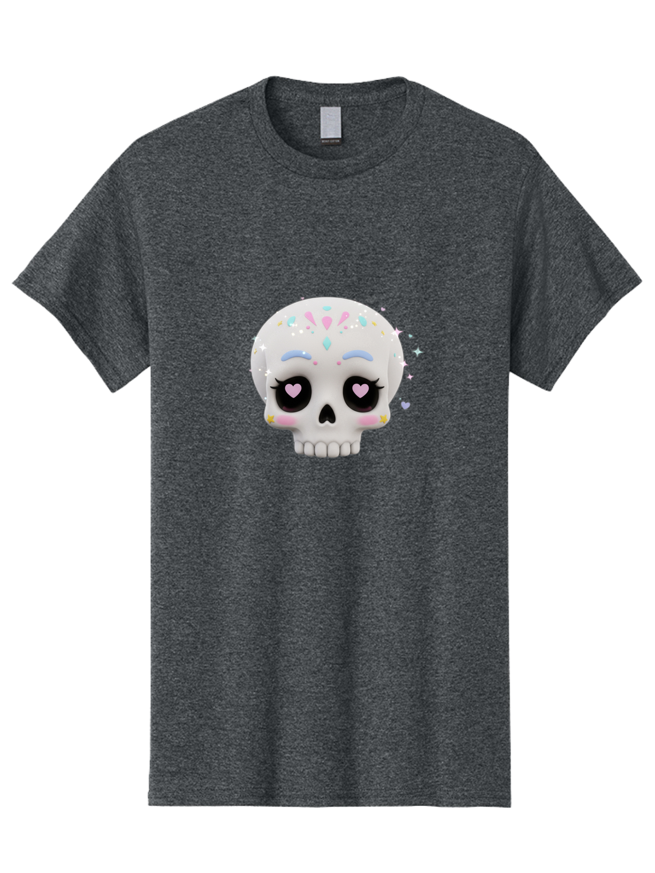 Sugar-Skull Men'S Graphic Tee, 100% Cotton, Comfortable Casual Summer Wear, Machine Washable, Sugar Skull Graphic, Cartoon-Style Skull, Pastel Colors, Festive Design, Day Of The Dead Theme, Colorful Sprinkles, Sparkly Elements, Bad793