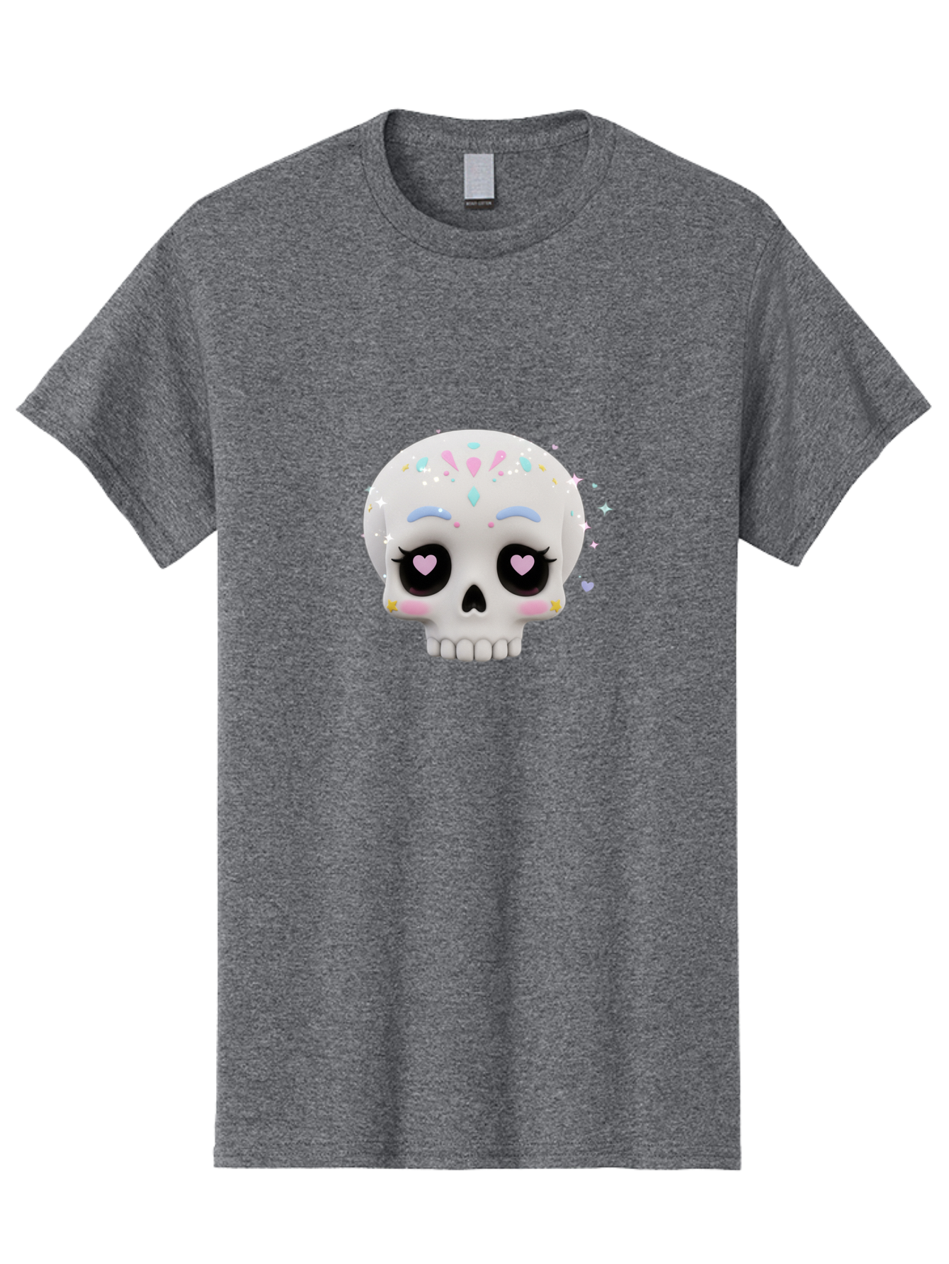 Sugar-Skull Men'S Graphic Tee, 100% Cotton, Comfortable Casual Summer Wear, Machine Washable, Sugar Skull Graphic, Cartoon-Style Skull, Pastel Colors, Festive Design, Day Of The Dead Theme, Colorful Sprinkles, Sparkly Elements, Bad793