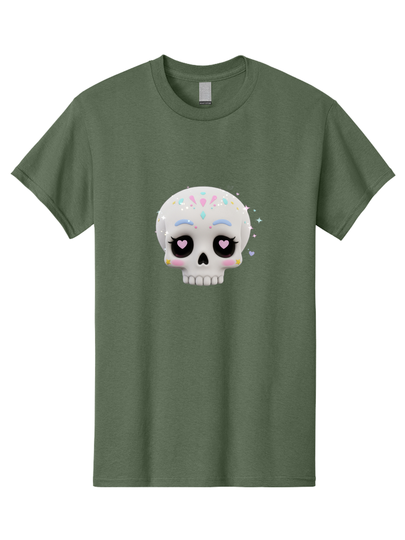 Sugar-Skull Men'S Graphic Tee, 100% Cotton, Comfortable Casual Summer Wear, Machine Washable, Sugar Skull Graphic, Cartoon-Style Skull, Pastel Colors, Festive Design, Day Of The Dead Theme, Colorful Sprinkles, Sparkly Elements, Bad793