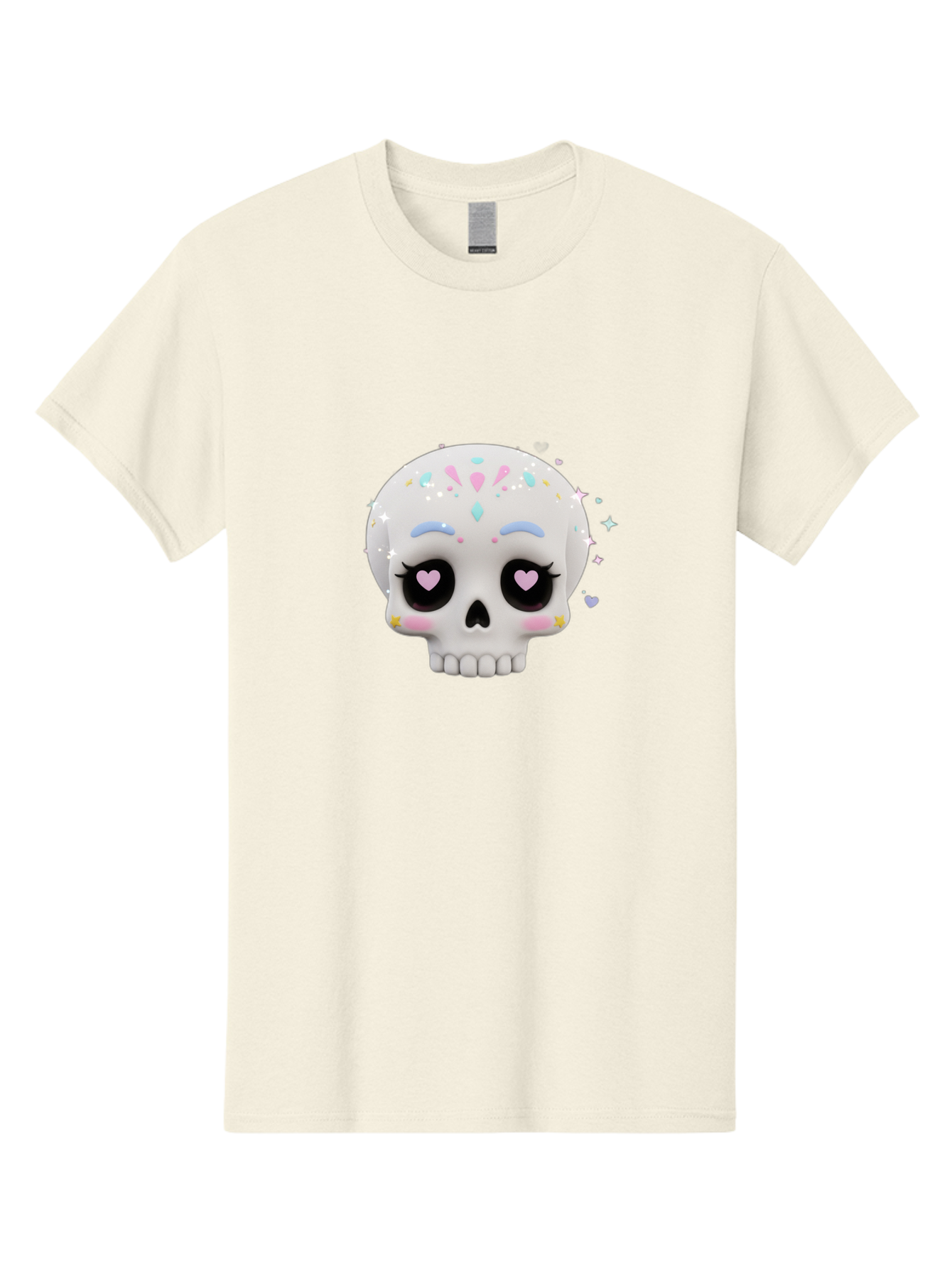 Sugar-Skull Men'S Graphic Tee, 100% Cotton, Comfortable Casual Summer Wear, Machine Washable, Sugar Skull Graphic, Cartoon-Style Skull, Pastel Colors, Festive Design, Day Of The Dead Theme, Colorful Sprinkles, Sparkly Elements, Bad793