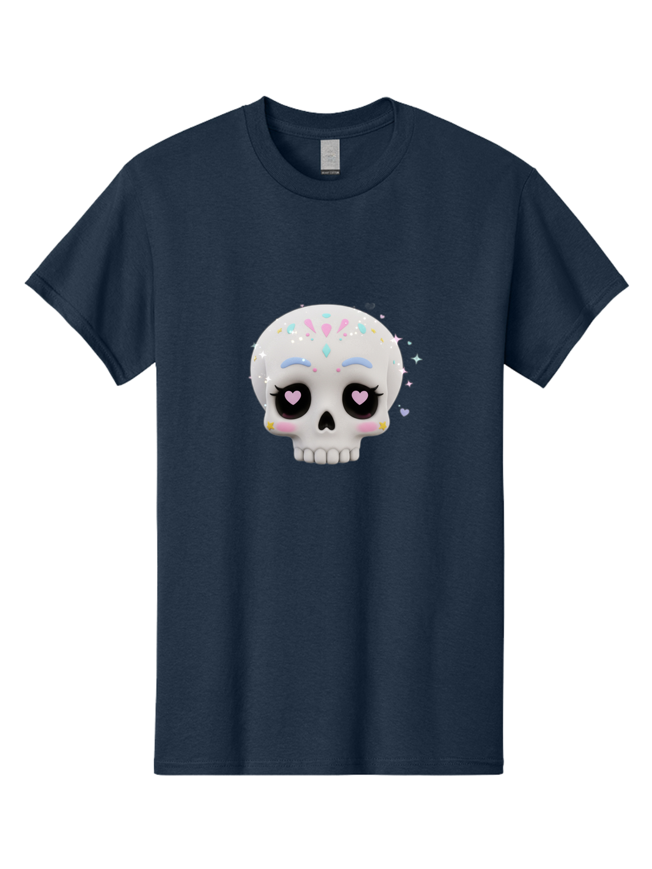 Sugar-Skull Men'S Graphic Tee, 100% Cotton, Comfortable Casual Summer Wear, Machine Washable, Sugar Skull Graphic, Cartoon-Style Skull, Pastel Colors, Festive Design, Day Of The Dead Theme, Colorful Sprinkles, Sparkly Elements, Bad793