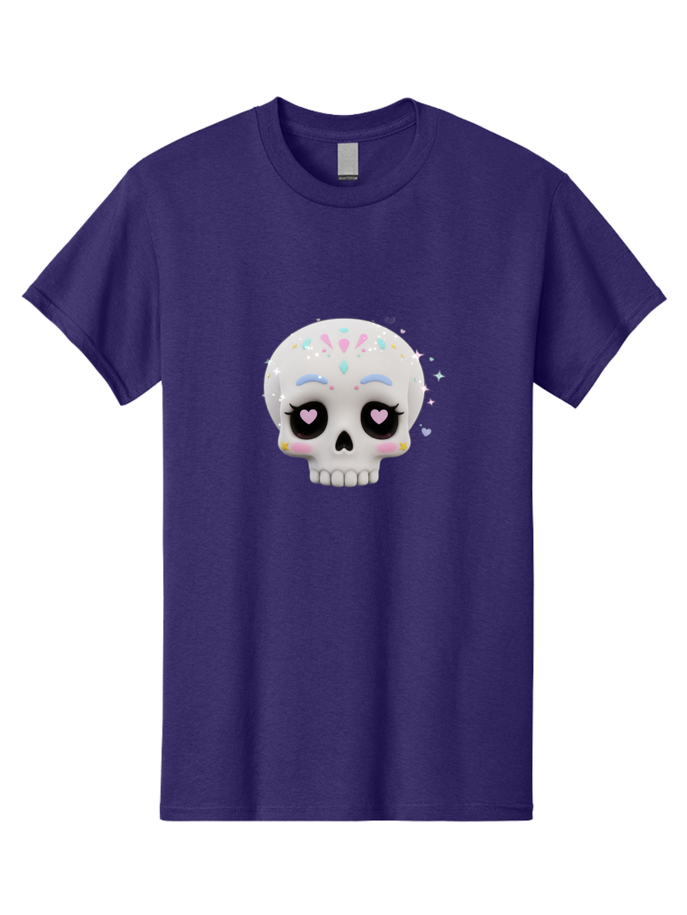 Sugar-Skull Men'S Graphic Tee, 100% Cotton, Comfortable Casual Summer Wear, Machine Washable, Sugar Skull Graphic, Cartoon-Style Skull, Pastel Colors, Festive Design, Day Of The Dead Theme, Colorful Sprinkles, Sparkly Elements, Bad793