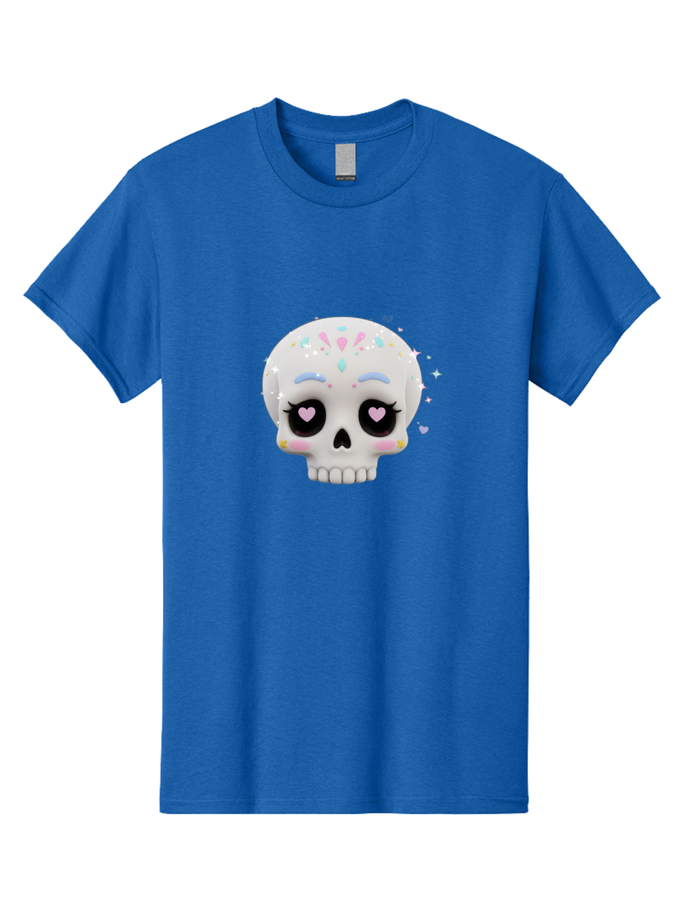 Sugar-Skull Men'S Graphic Tee, 100% Cotton, Comfortable Casual Summer Wear, Machine Washable, Sugar Skull Graphic, Cartoon-Style Skull, Pastel Colors, Festive Design, Day Of The Dead Theme, Colorful Sprinkles, Sparkly Elements, Bad793