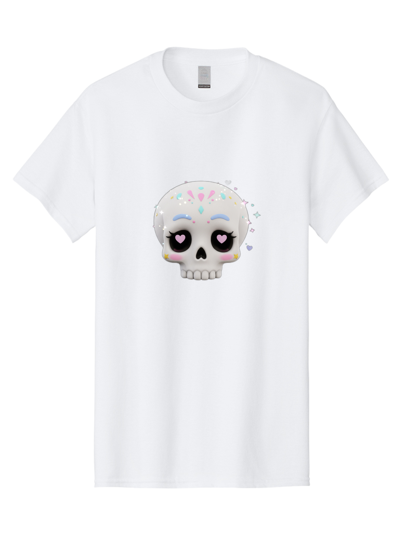 Sugar-Skull Men'S Graphic Tee, 100% Cotton, Comfortable Casual Summer Wear, Machine Washable, Sugar Skull Graphic, Cartoon-Style Skull, Pastel Colors, Festive Design, Day Of The Dead Theme, Colorful Sprinkles, Sparkly Elements, Bad793