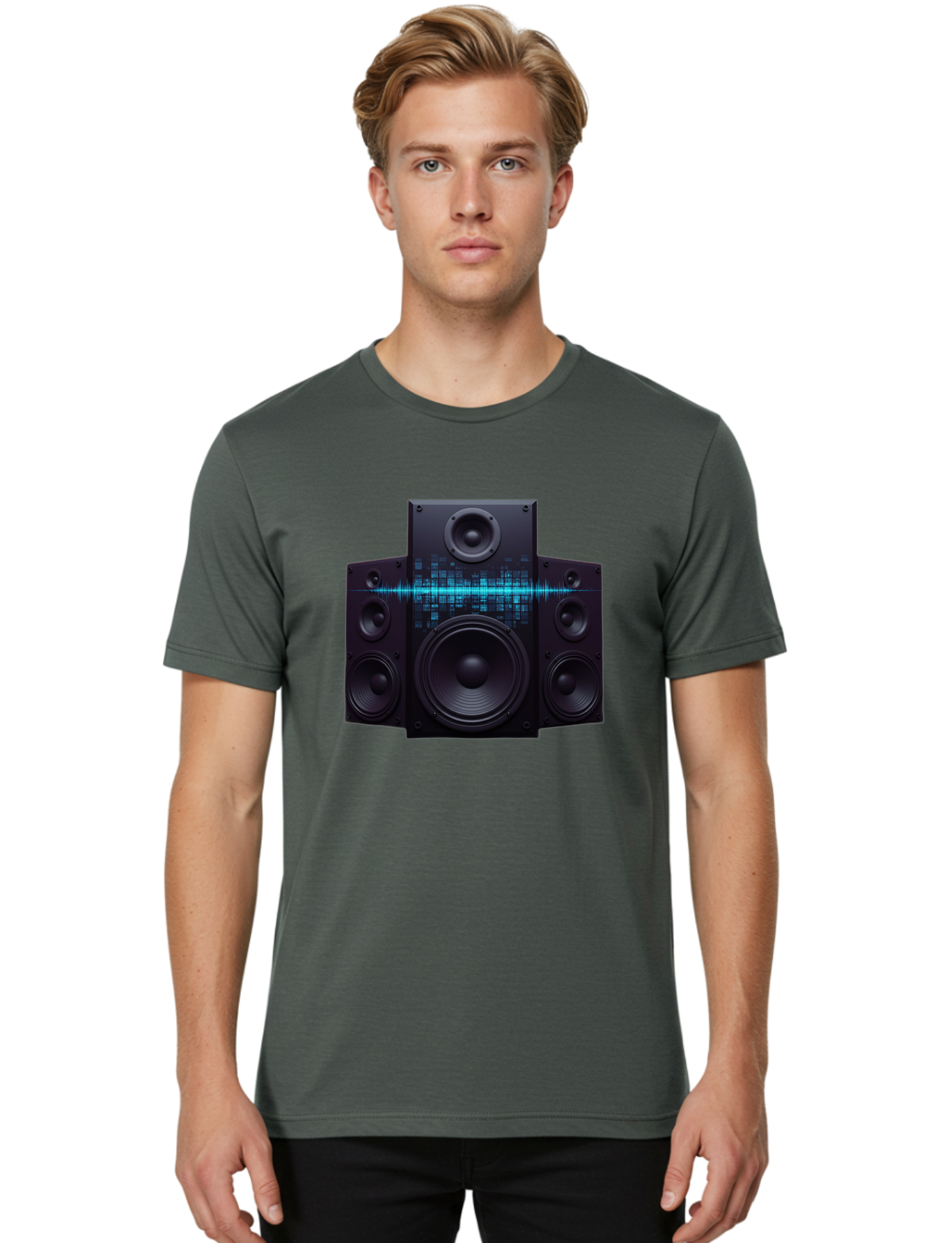 Surround-Sound-Speakers Men'S Graphic Tee, 100% Cotton, Comfortable Casual Summer Wear, Machine Washable, High-Quality Speakers, Home Audio System, Sound Wave, Audio Equipment, Music Speakers, Sound Technology, Audio Visual, Sound System Bad798
