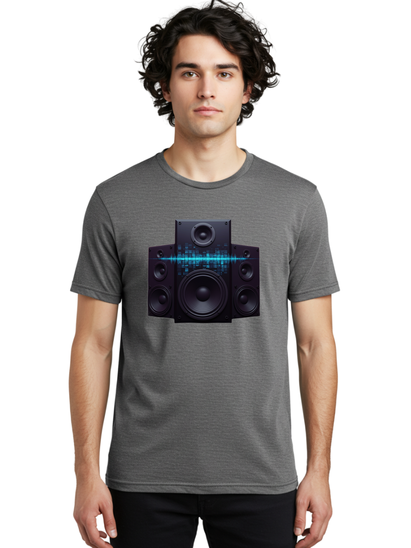 Surround-Sound-Speakers Men'S Graphic Tee, 100% Cotton, Comfortable Casual Summer Wear, Machine Washable, High-Quality Speakers, Home Audio System, Sound Wave, Audio Equipment, Music Speakers, Sound Technology, Audio Visual, Sound System Bad798