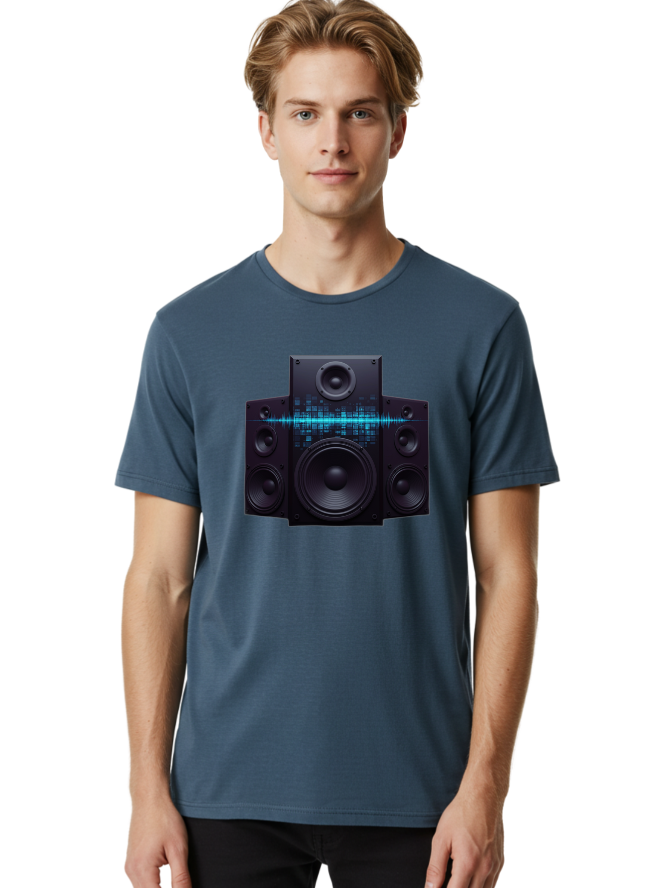 Surround-Sound-Speakers Men'S Graphic Tee, 100% Cotton, Comfortable Casual Summer Wear, Machine Washable, High-Quality Speakers, Home Audio System, Sound Wave, Audio Equipment, Music Speakers, Sound Technology, Audio Visual, Sound System Bad798