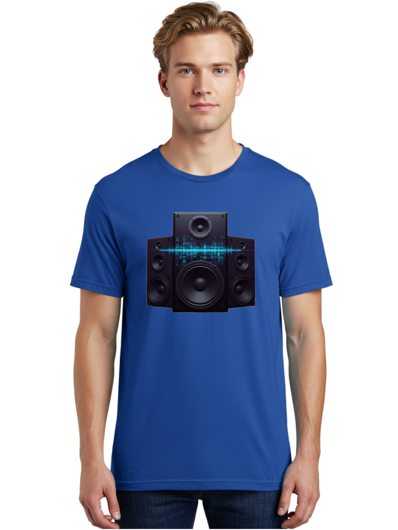 Surround-Sound-Speakers Men'S Graphic Tee, 100% Cotton, Comfortable Casual Summer Wear, Machine Washable, High-Quality Speakers, Home Audio System, Sound Wave, Audio Equipment, Music Speakers, Sound Technology, Audio Visual, Sound System Bad798