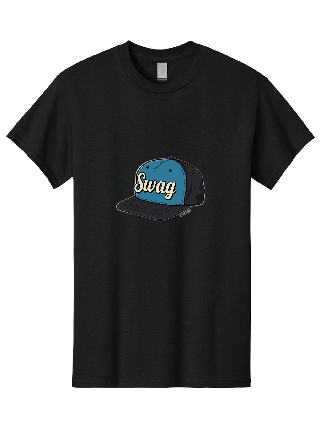 Swag-Baseball-Cap Men'S Graphic Tee, 100% Cotton, Comfortable Casual Summer Wear, Machine Washable, Baseball Cap, Swag Text, Blue And Black Hat, Trendy Accessory, Streetwear Fashion, Stylish Design, Cool Cap, Fashion Statement, Bad799